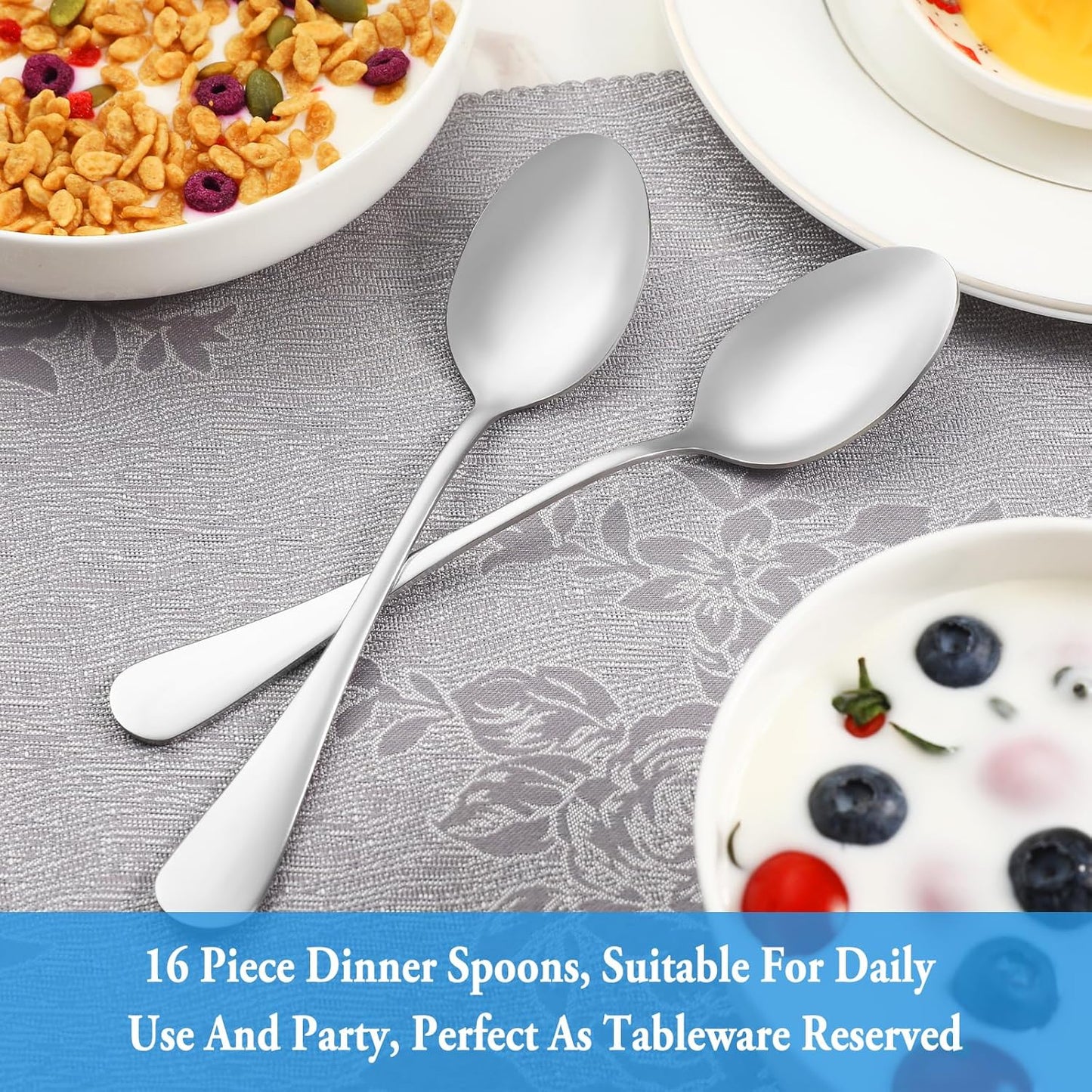 Dinner Spoon Set,16 Pcs 7.3" Tablespoons,Premium Food Grade Stainless