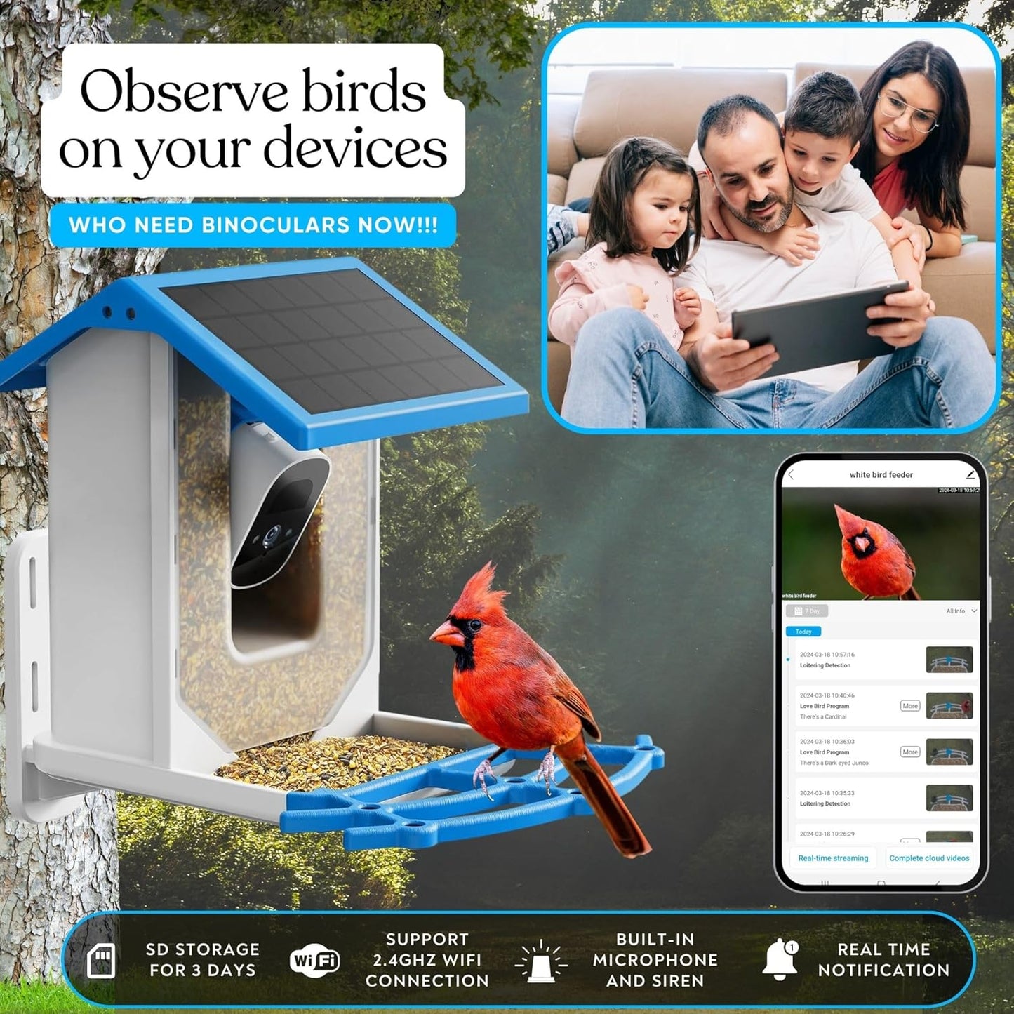 Smart Bird Feeder with Camera | HD Solar Powered Bird Feeder with Camera | Night Vision Camera with Motion Detection | WiFi Bird Cam is Perfect for Bird Lovers |