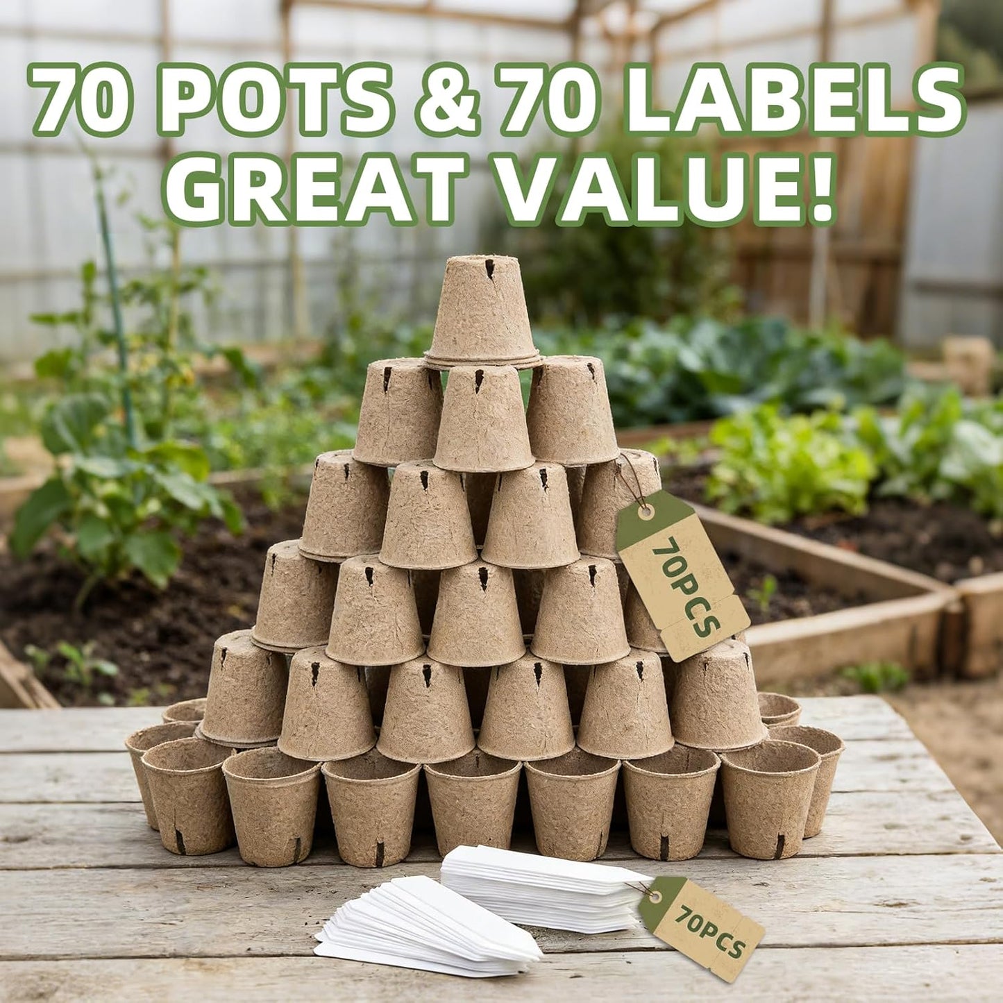 70Pcs Biodegradable 4” Peat Pots with 70Pcs Plant Labels, Biodegradabl