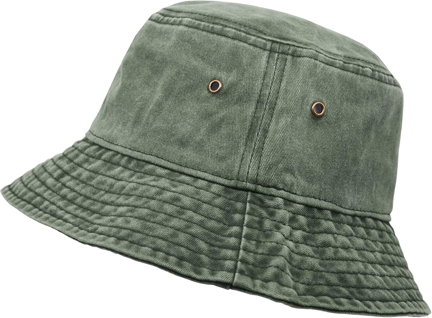 Bucket Hat, Wide Brim Washed Denim Cotton Outdoor Sun Hat Flat Top Cap
