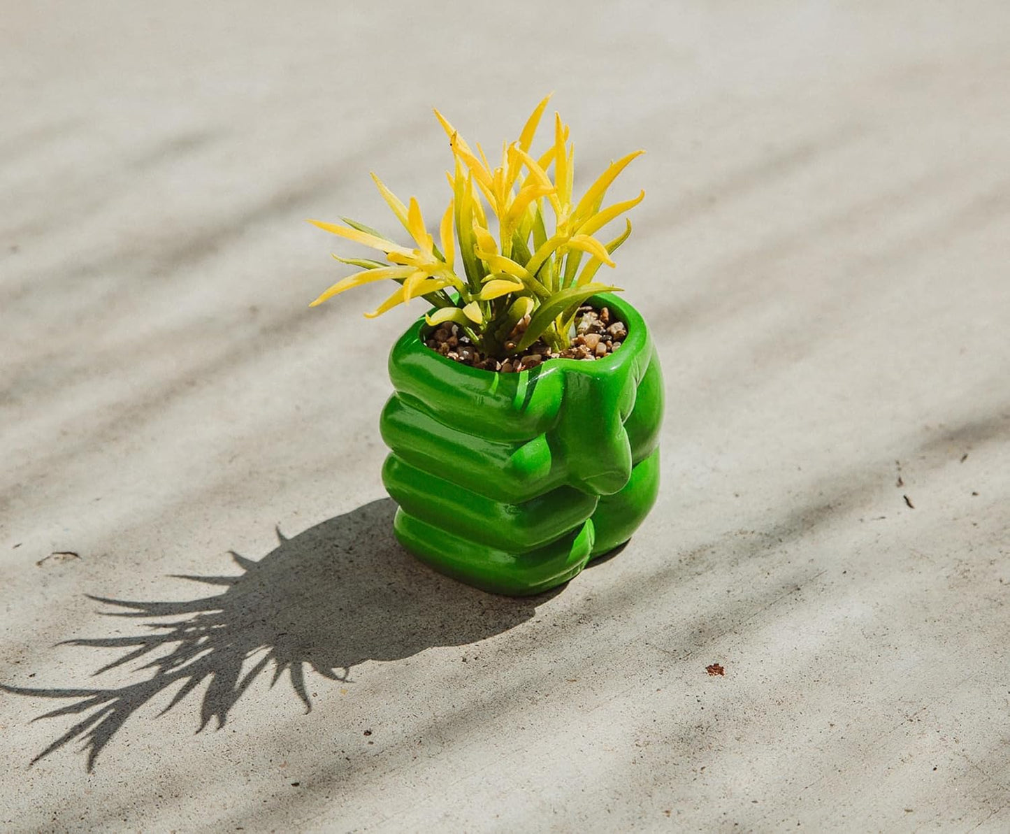 Marvel Comics Hulk Smash Hand 3-Inch Ceramic Mini Planter with Artificial Succulent | Cute Small Flower Pot, Faux Indoor Plant