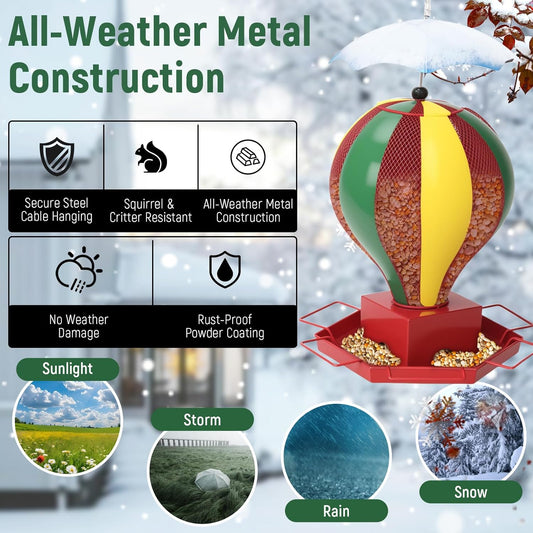 Bird Feeder for Outdoors, Squirrel Proof Outside Hanging Unique Design Birds Feeding All Metal Brushed Weather Resistant Large 6lb Capacity Feeders for Garden Use Gift Idea