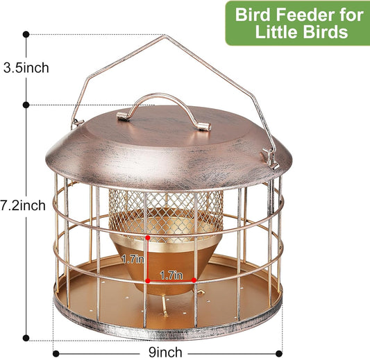 Metal Caged Bird Feeder, Squirrel Proof Bird Feeders for Outdoors Hanging, Wild Birds Feeder for Small Sparrows Finchs, Squirrel Chew-Proof Birdfeeder for Outside Backyard Birding Watching Gifts