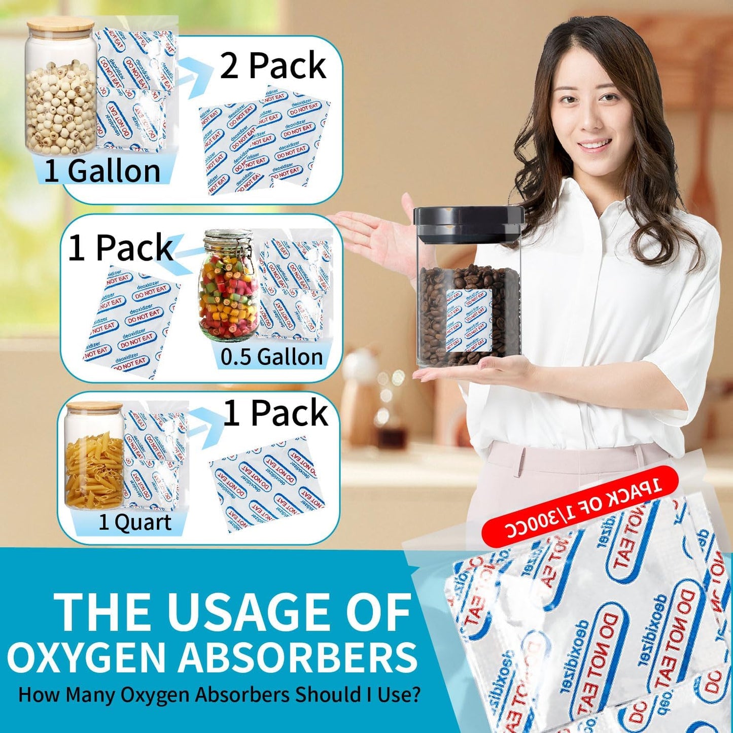 110 Packs 100CC Food Grade Oxygen Absorbers (10 Packs in Individual Vacuum Bag, 11x Packs of 10) Oxygen Absorbers for Food Storage, Oxygen Packet for Long Term Food Freshness (100CC(110-Pack))