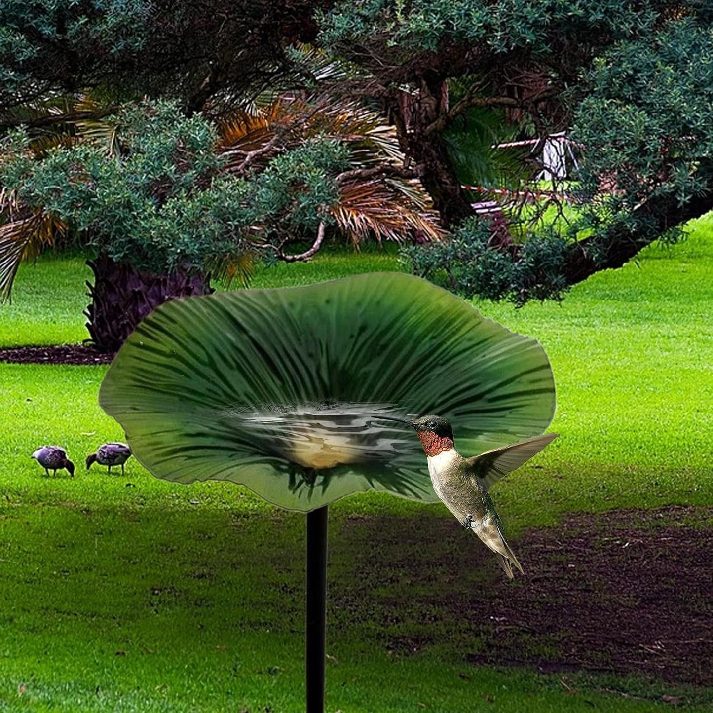 Outdoor Bird Bath - Decorative Feeder | Flower Design Water Station with Metal Stake for Hummingbirds Yard Garden Patio Backyard Wildlife Attraction Elegant Functional Outdoor Decor