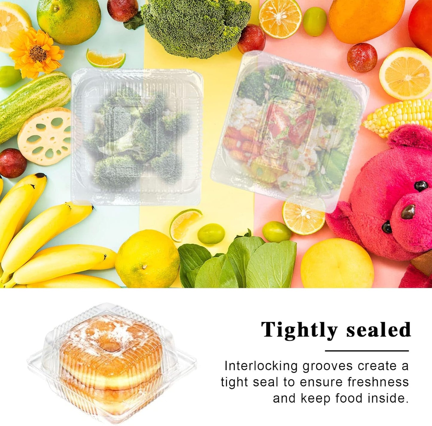 100 Pcs Clear Hinged Plastic Containers with Lids,Individual Cake Slice Containers,Square Plastic Food Container,Disposable Clamshell Take Out Containers for Cakes,Cookies,Pasta,Sandwiches,Salad