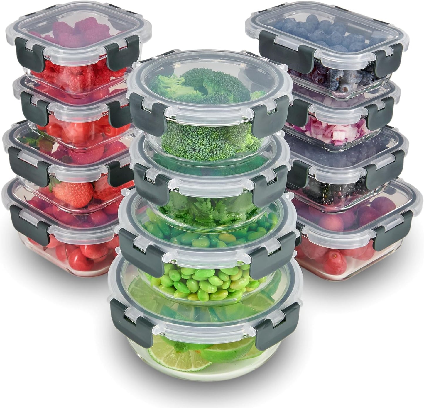 FineDine 24 Piece Premium Borosilicate Glass Meal Prep Containers Glas