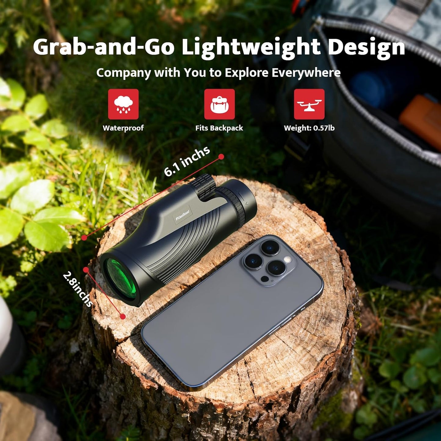Monocular Telescope, 10x42 Monoculars for Adults, Usogood Compact Portable Waterproof Monocular with Hand Strap, Lightweight Handheld Pocket Telescope for Bird Watching