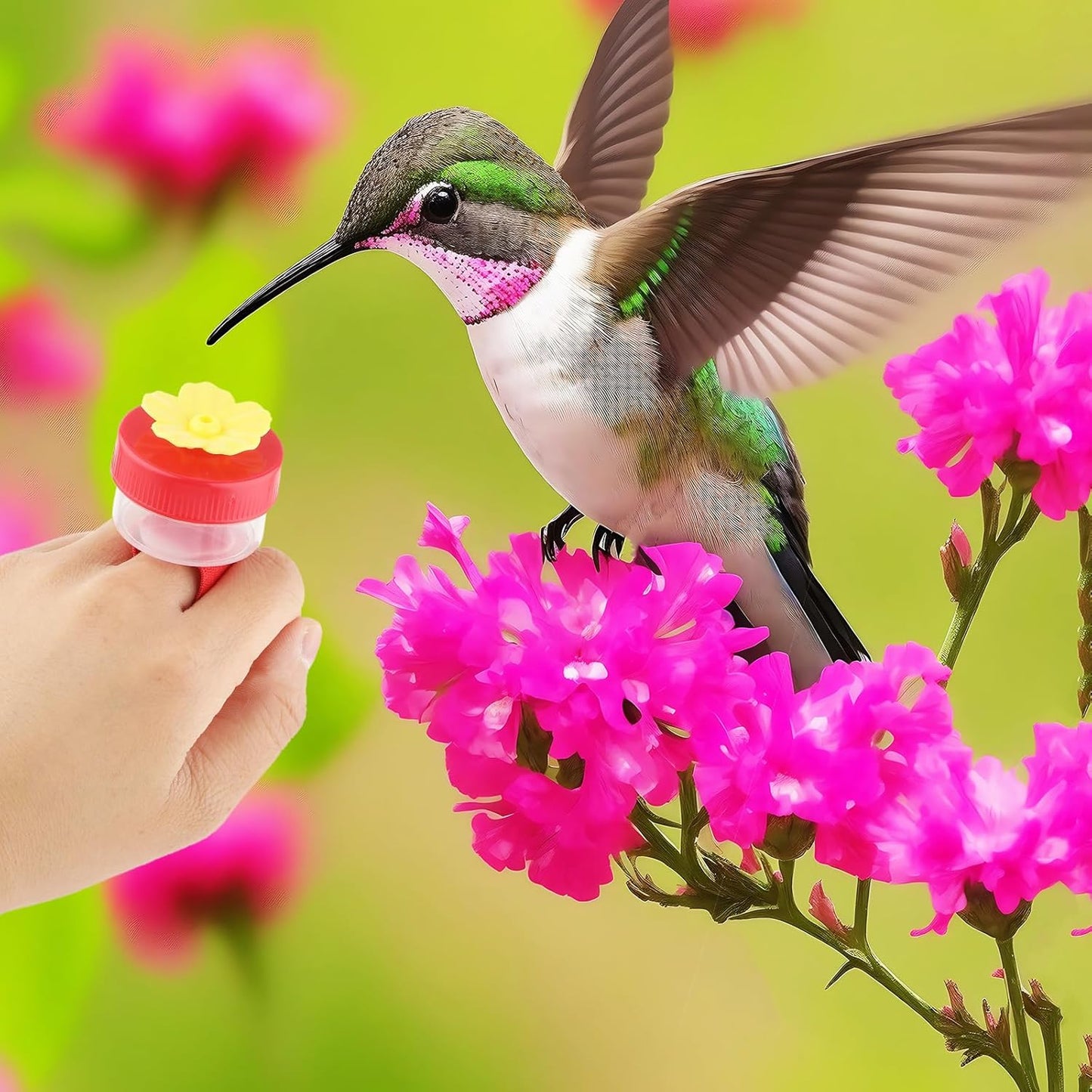 4-Pack Mini Hummingbird Ring Feeders, Hummingbird Wrist Feeder with Adjustable Strap & Cleaning Brush, Ideal for Outdoor Window Bird Watching for Nature Enthusiasts