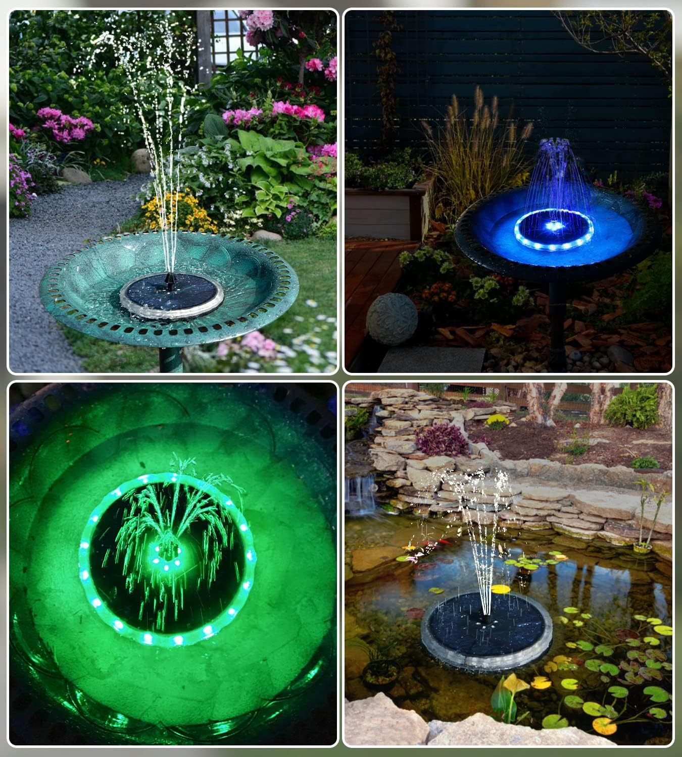Yzert Solar Fountain Matte Panel with 4000 mAH Battery, 4W Bird Bath Fountains Solar Power with 8 Nozzles, Floating Solar Fountain Pump for Bird Bath, Garden, Pond, Outdoor (Color Change)