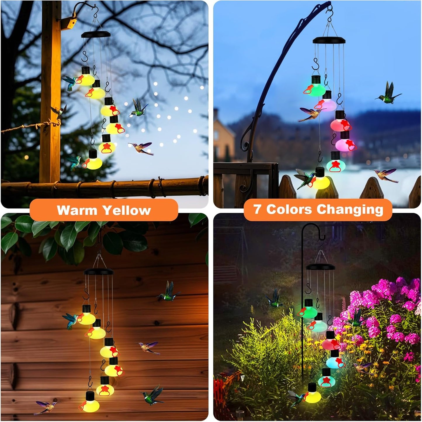 Charming Wind Chimes Hummingbird Feeders for Outdoors,Solar Hummingbird Feeder Glass Made,Never Leak,Gardening Gifts for Women,Men(Frosted Clear)