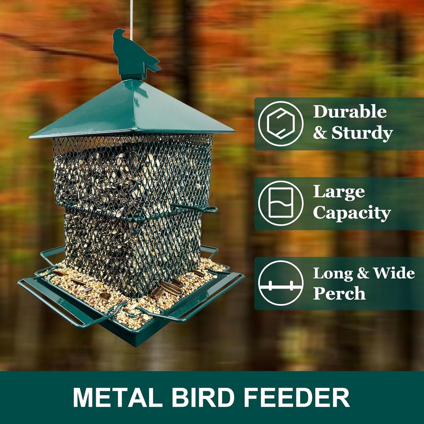 Bird Feeders for Outdoor Hanging, Heavy Duty Metal Bird Feeder, 6lb Large Capacity, Supports Cardinal, Finch, Blue Jay and Wild Birds