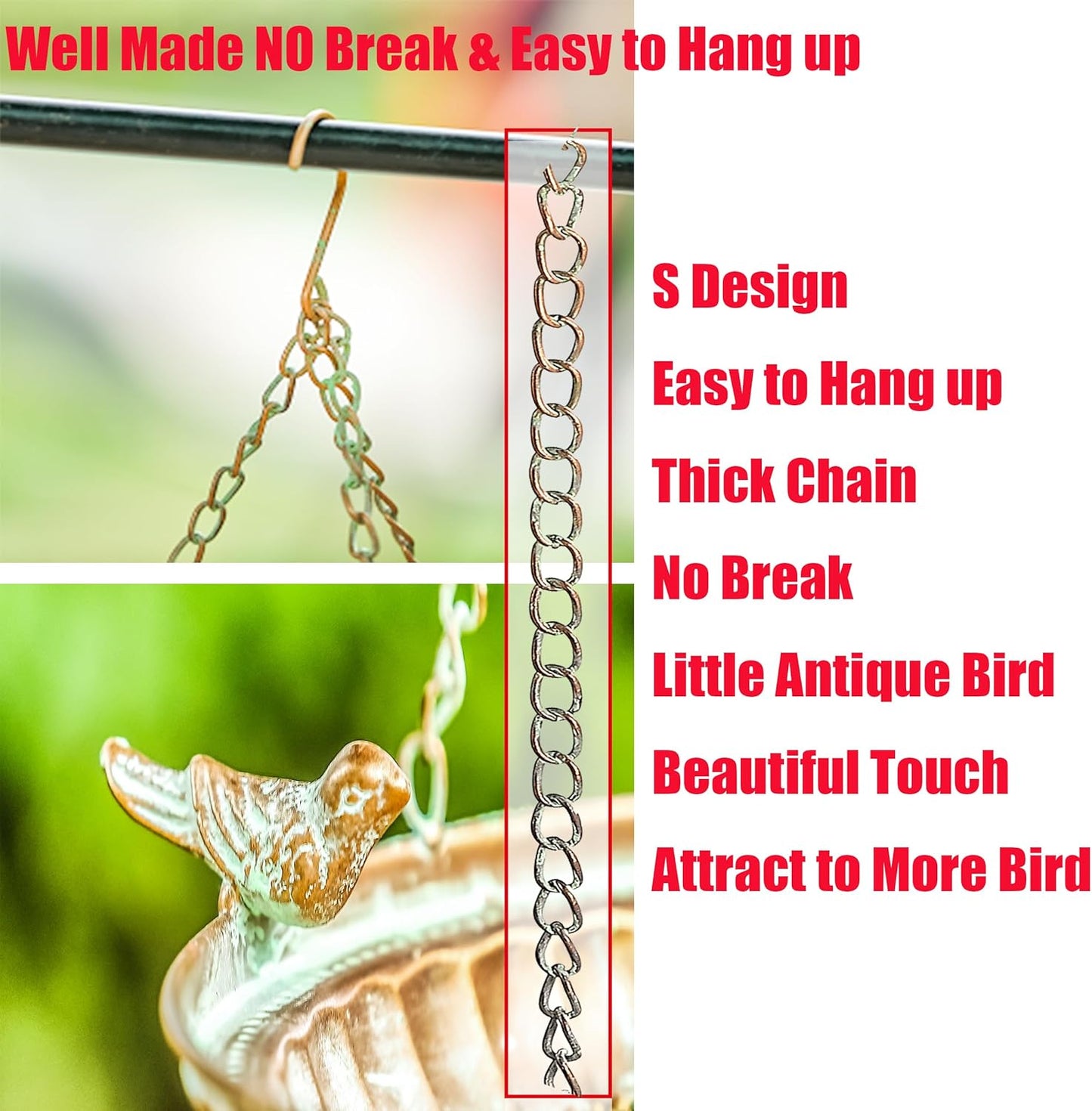 Hanging Bird Bath for Outdoors - 16" Copper Bird Bath Basin | Bird Bath Bowl for Garden, Backyard, Patio Decoration