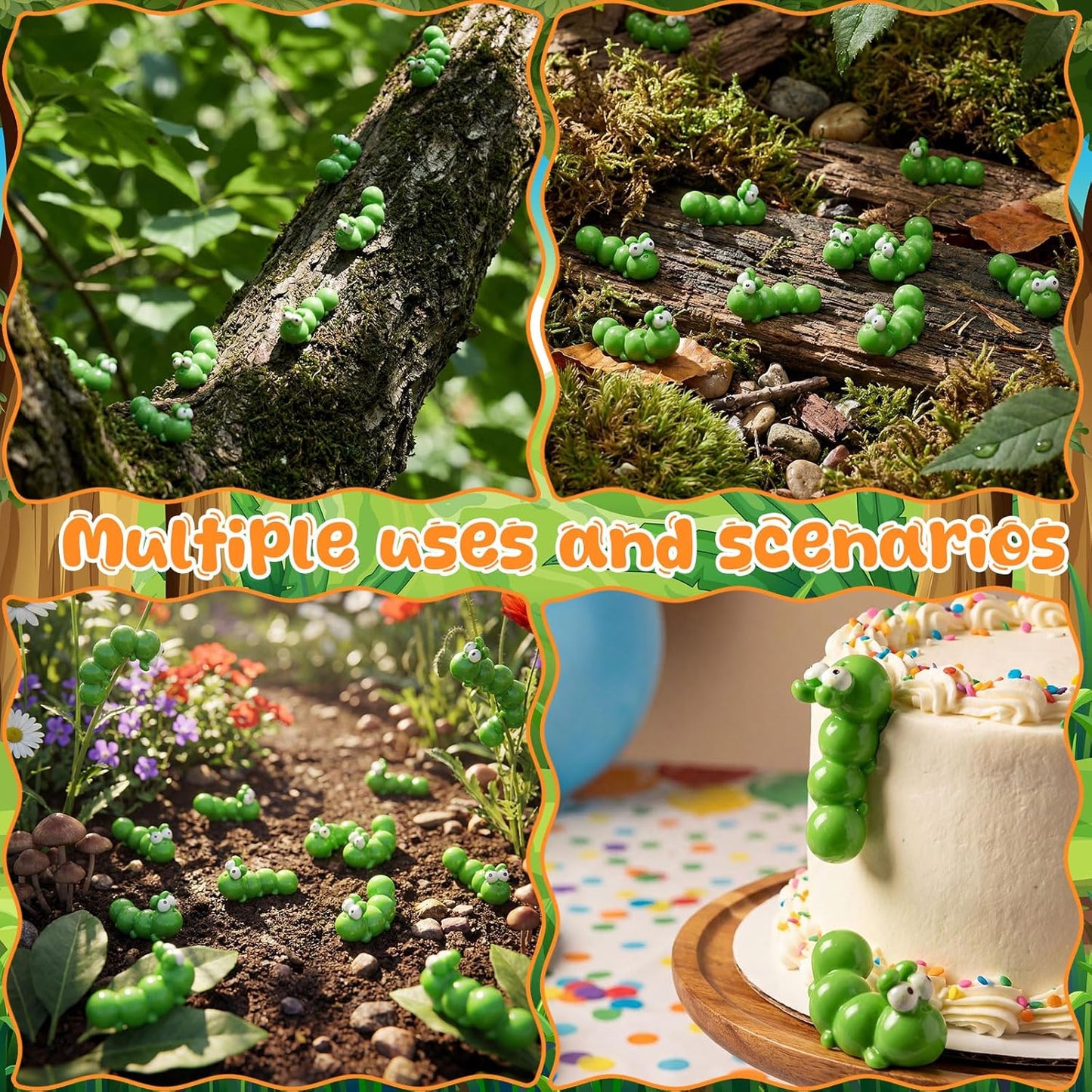 Geelin 50 Pcs Mini Resin Caterpillar Figures Bulk, Miniature Resin Animal Realistic Caterpillar Tiny Bug Ornament Lifelike Forest Tool for Party Shooting Props Favor