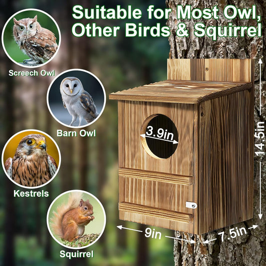 Squirrel Houses Owl House Bird Houses for Outside, Owl Box Birdhouses for Outdoors, Wooden Bird Nesting Boxes with Shavings for Wildlife Lovers, Easy Assembly Required