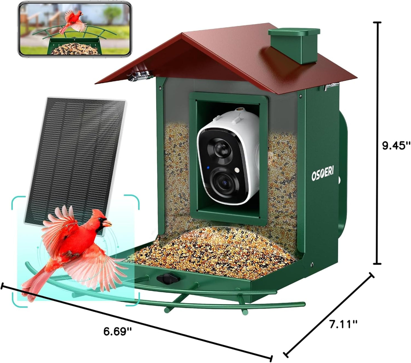 Osoeri Bird Feeder with Camera, Camera Bird Feeder for Outside, Solar-