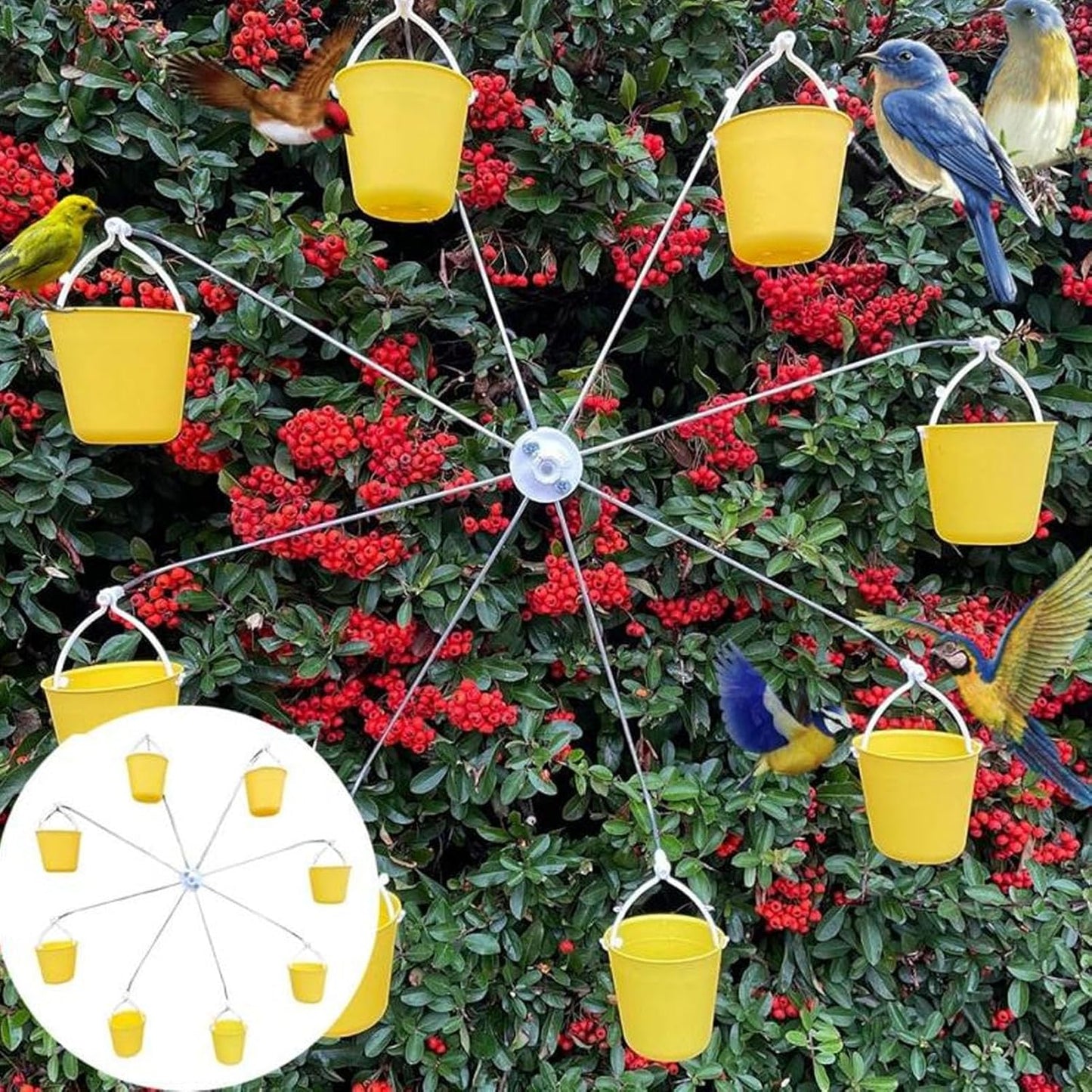 Ferris Wheel Bird Feeder, Windmill Bird Feed Tool with 8 Buckets, Outdoor Hanging Hummingbird Feede for Garden