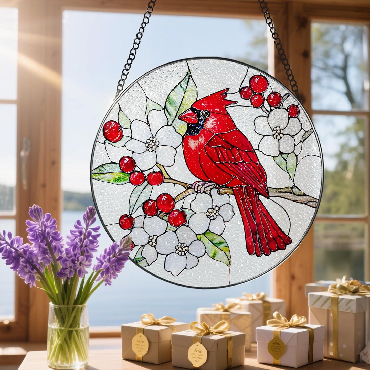 8β³ Cardinal Stained Glass Suncatcher, Stained Glass Window Hanging Ornament, Red Bird Decor, Christmas Ornaments | Cardinal Memorial Gifts, Bird Lover Gift, Gifts Ideas
