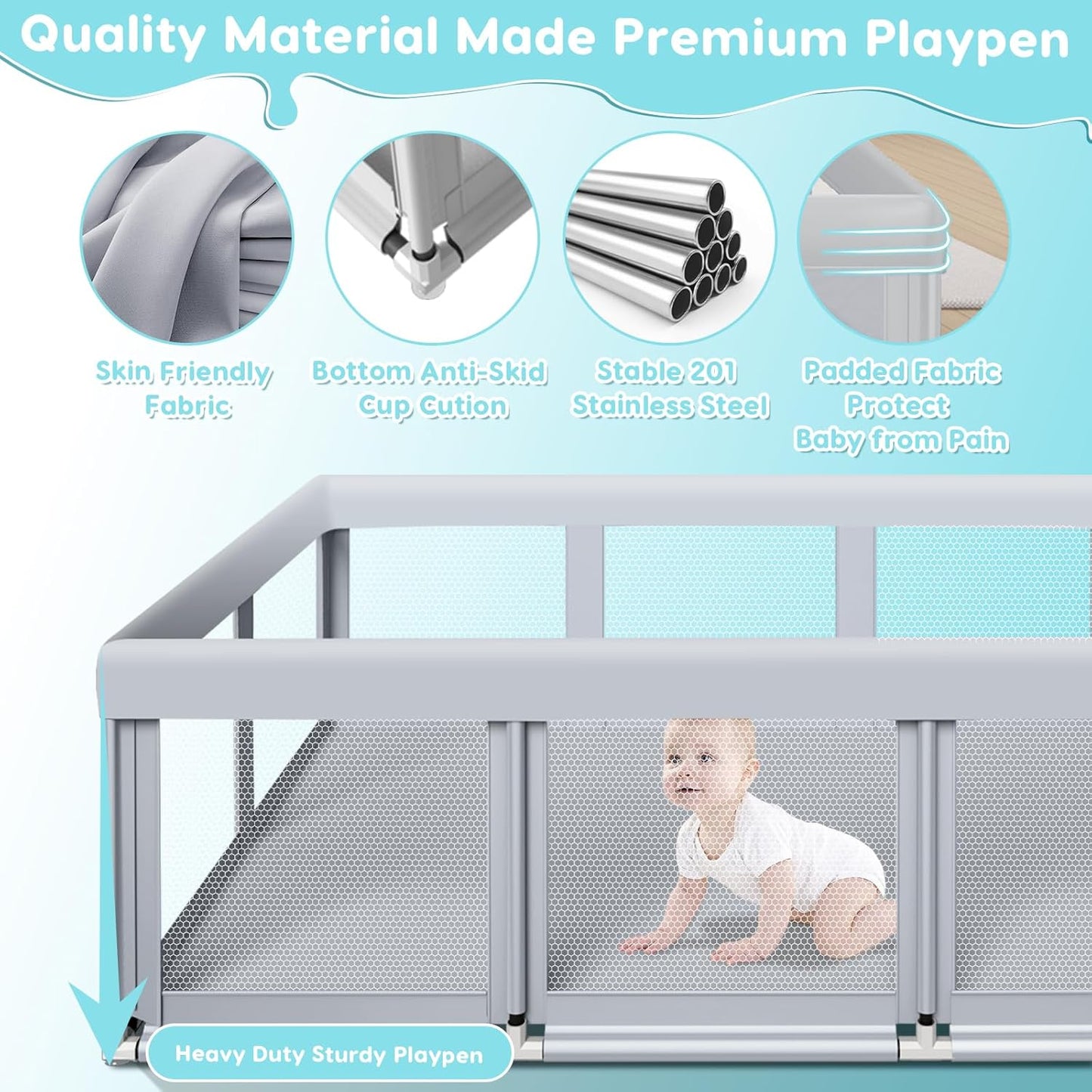 74" ×50" Large Baby Playpen, Baby Playard for Babies and Toddlers, Bab