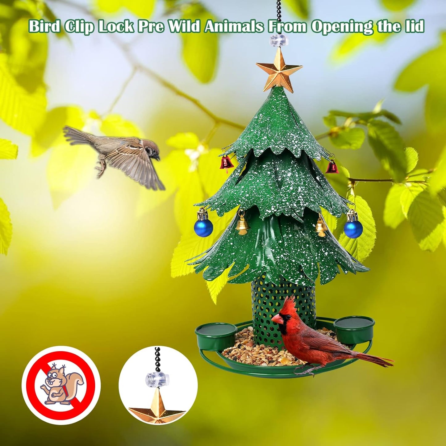 Christmas Tree Bird Feeders for Outdoor, Metal Hanging Outdoors, Wild Bird Feeders Cardinal as a Great Gift for Bird Lovers.Christmas Decorations