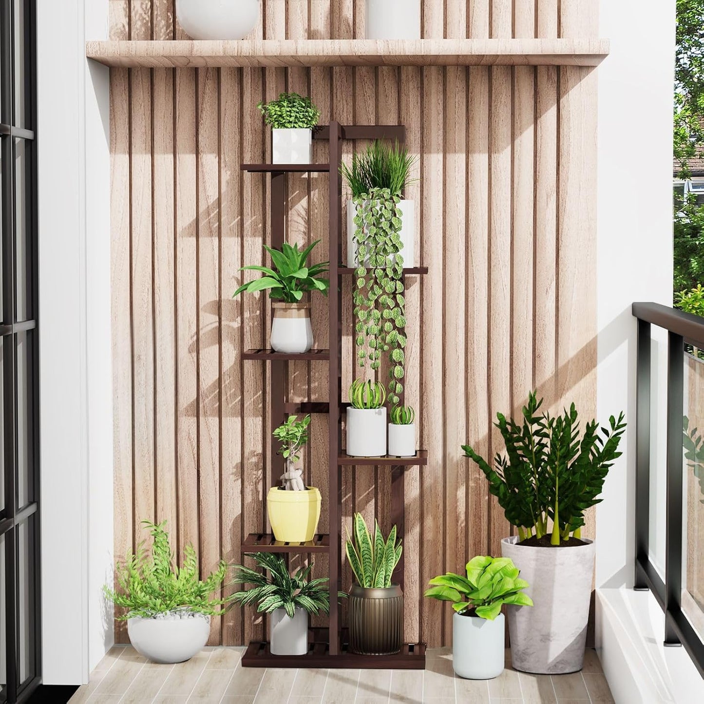 DolceLuna Plant Stand Indoor 6 Tier, Bamboo Plant Shelf Corner Display
