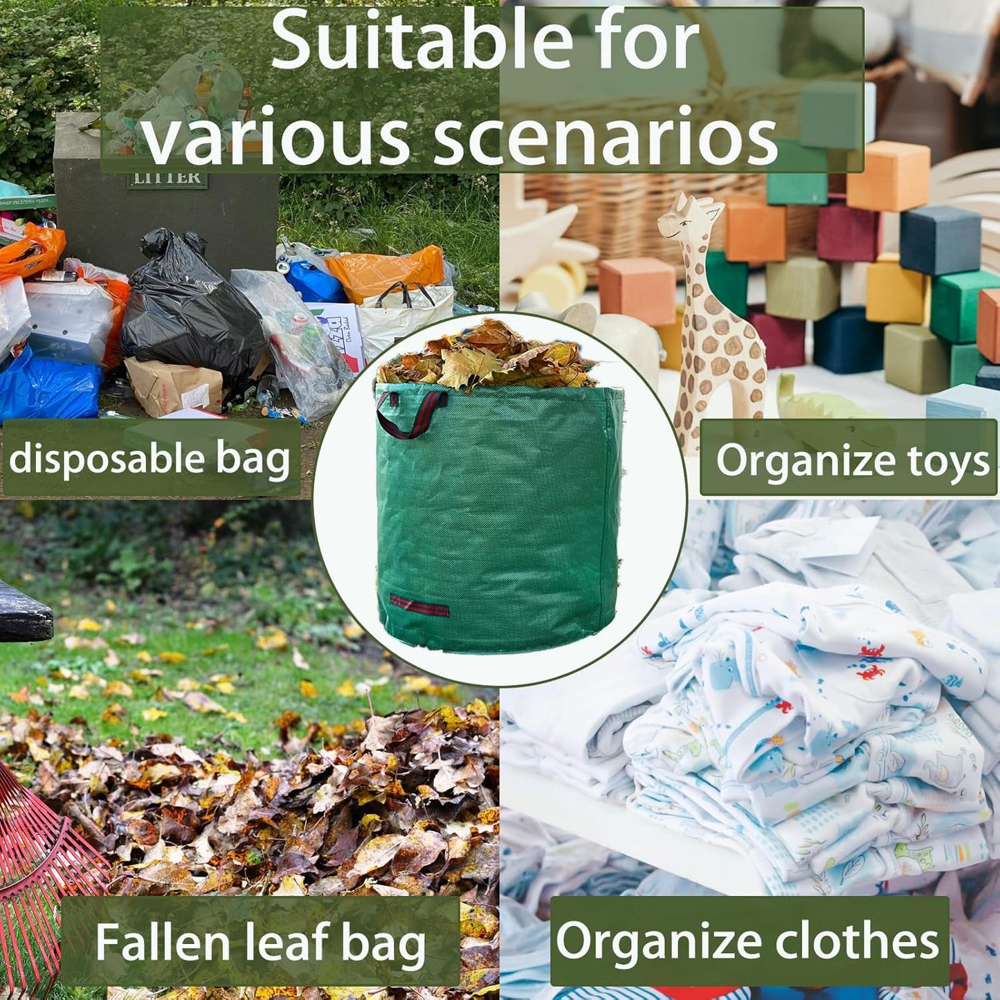 Professional 72 Gallon Heavy Duty Reusable Lawn & Leaf Bags - 26" x 30" Extra Large Gardening Trash Bags for Yard Waste, Pool, Patio, and Garden Debris - Durable Leaf Collection Bags