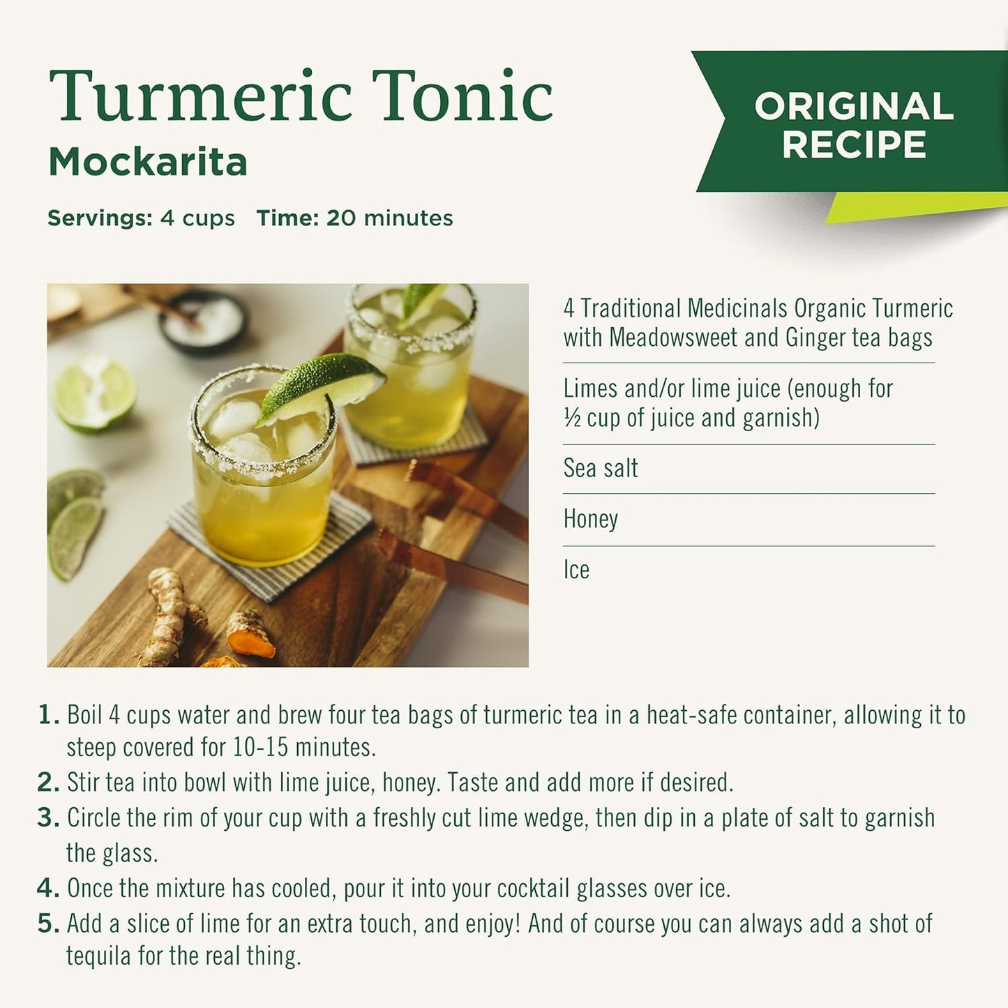 Traditional Medicinals Organic, Turmeric Tea with Ginger & Meadowsweet - Supports Normal Response to Inflammation - Kosher, Non-GMO, Caffeine-Free, Compostable - 16 Tea Bags