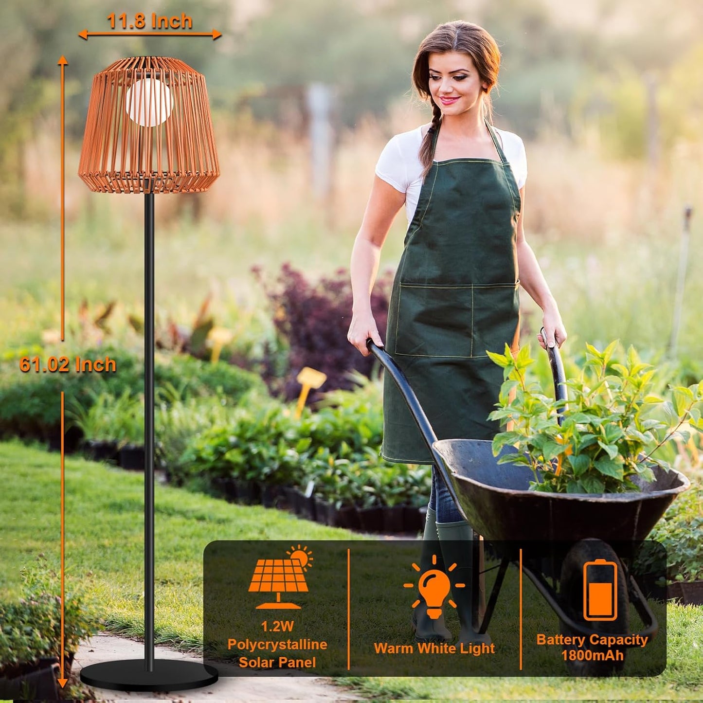 Solar Outdoor Floor Lamp with Table - Cordless Outdoor Floor Lamp- Metal Pole and Base, Waterproof Yard Garden Wedding Home Decor Light