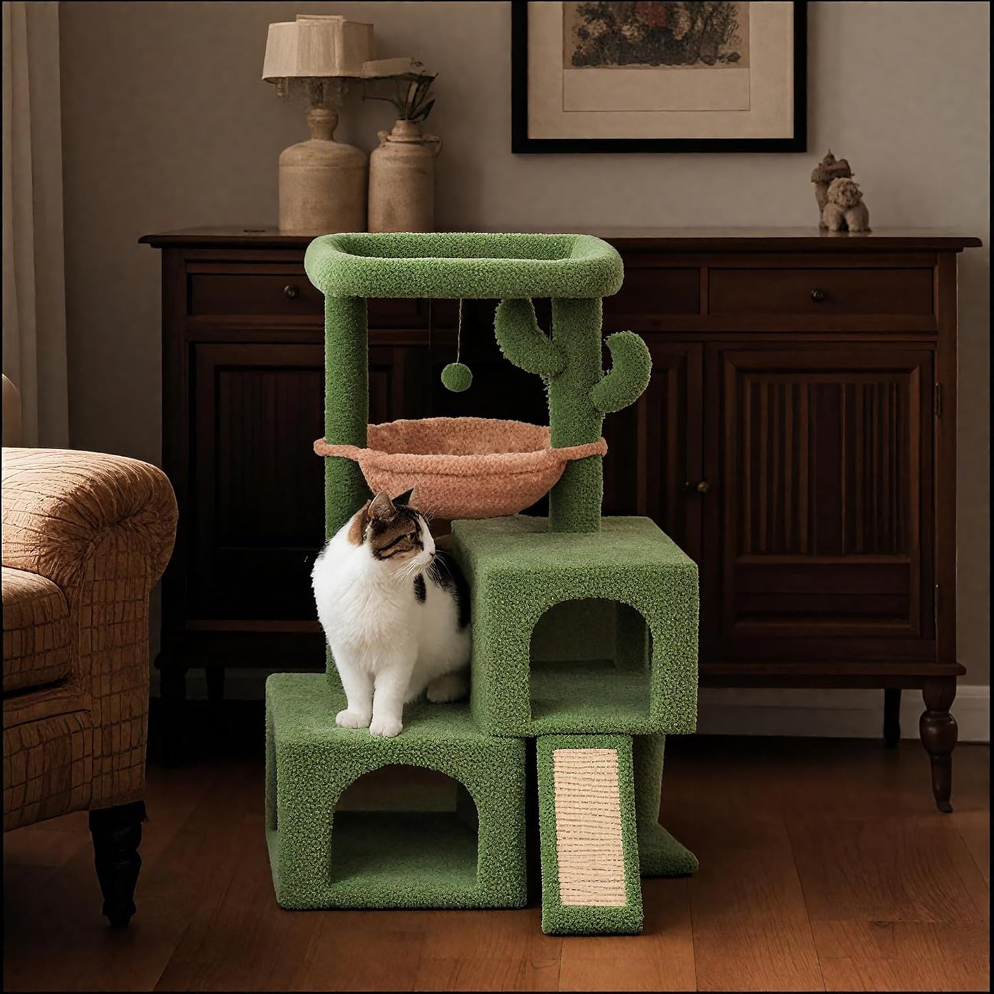 37.4" Cactus Cat Tree Tower with Twin Cat Condos for Indoor Cats, All-