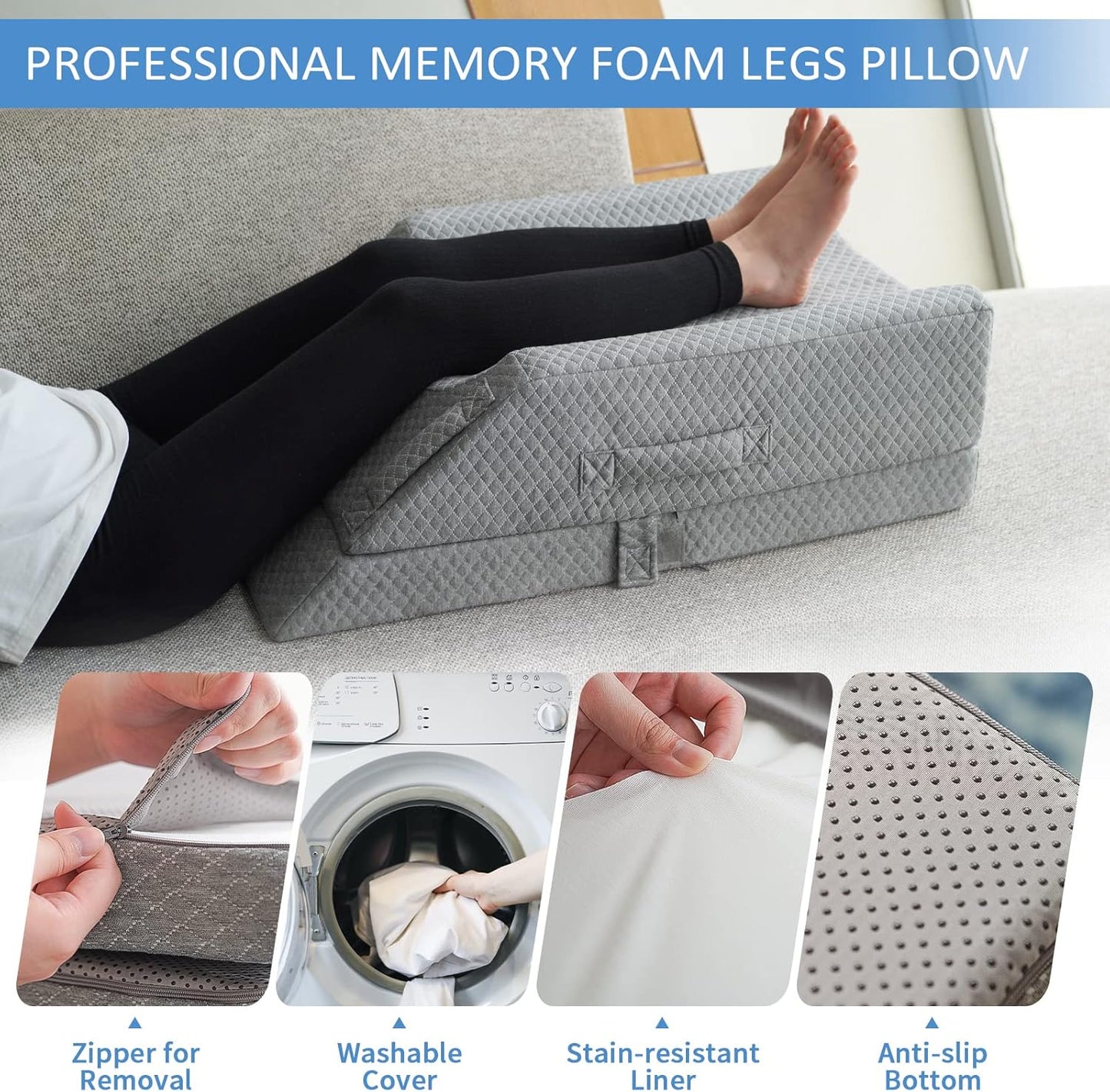 Adjustable Leg Elevation Pillows for Swelling After Surgery, Cooling Memory Foam Leg Wedge Pillow for Blood Circulation, Wedge Pillow for Sleeping, Sciatica Back Knee Hip Ankles Pain Relief
