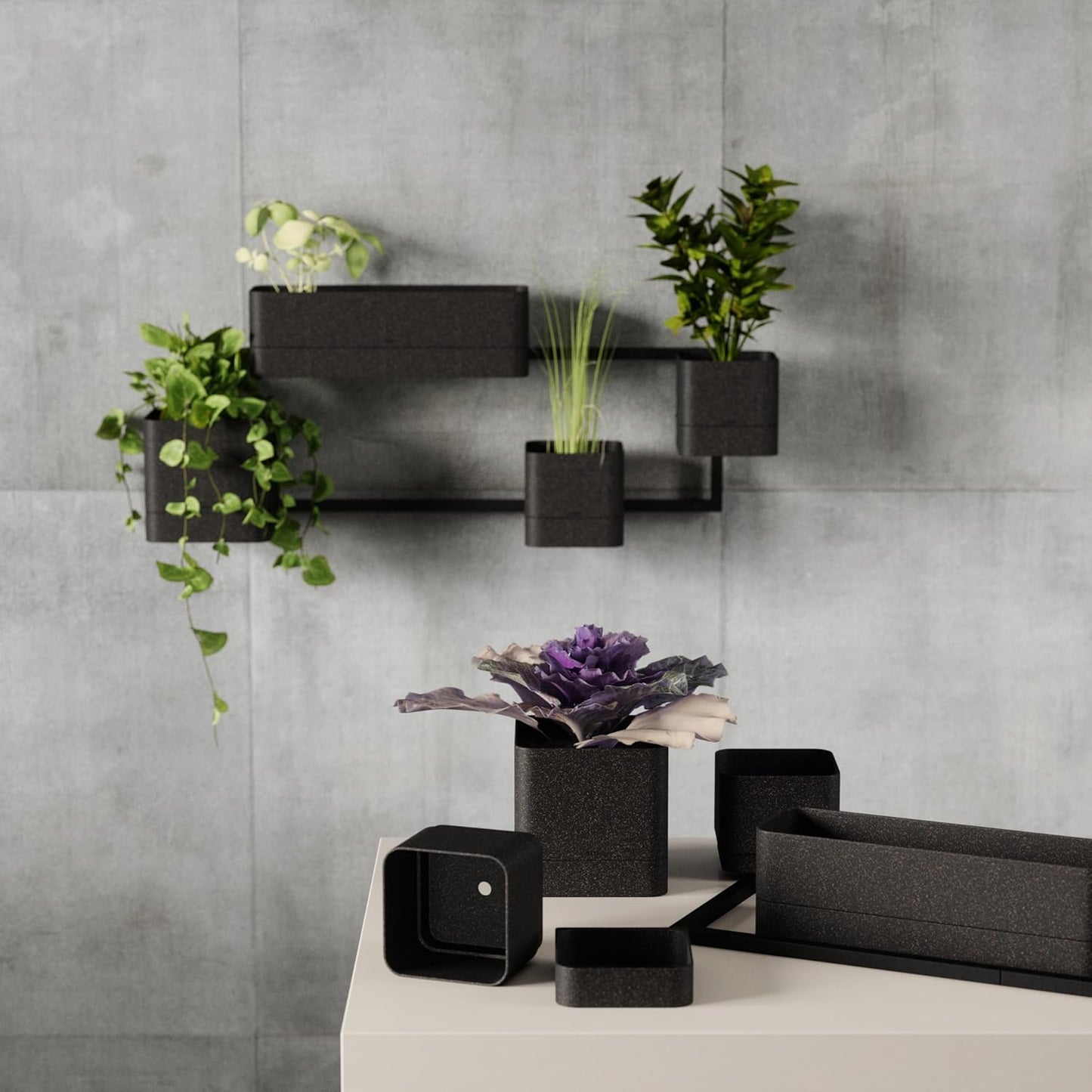 Umbra Cubiko Wall Planter with 4 Lightweight and Durable Pots (Black)