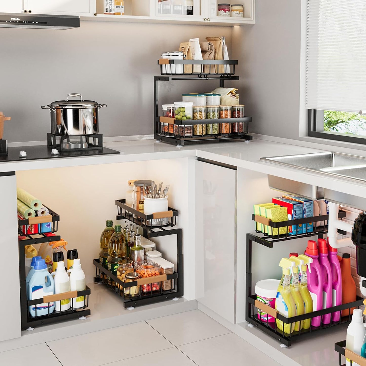 ADBIU Under Sink Organizer 2 Pack, 2 Tier Pull Out Cabinet Organizer w