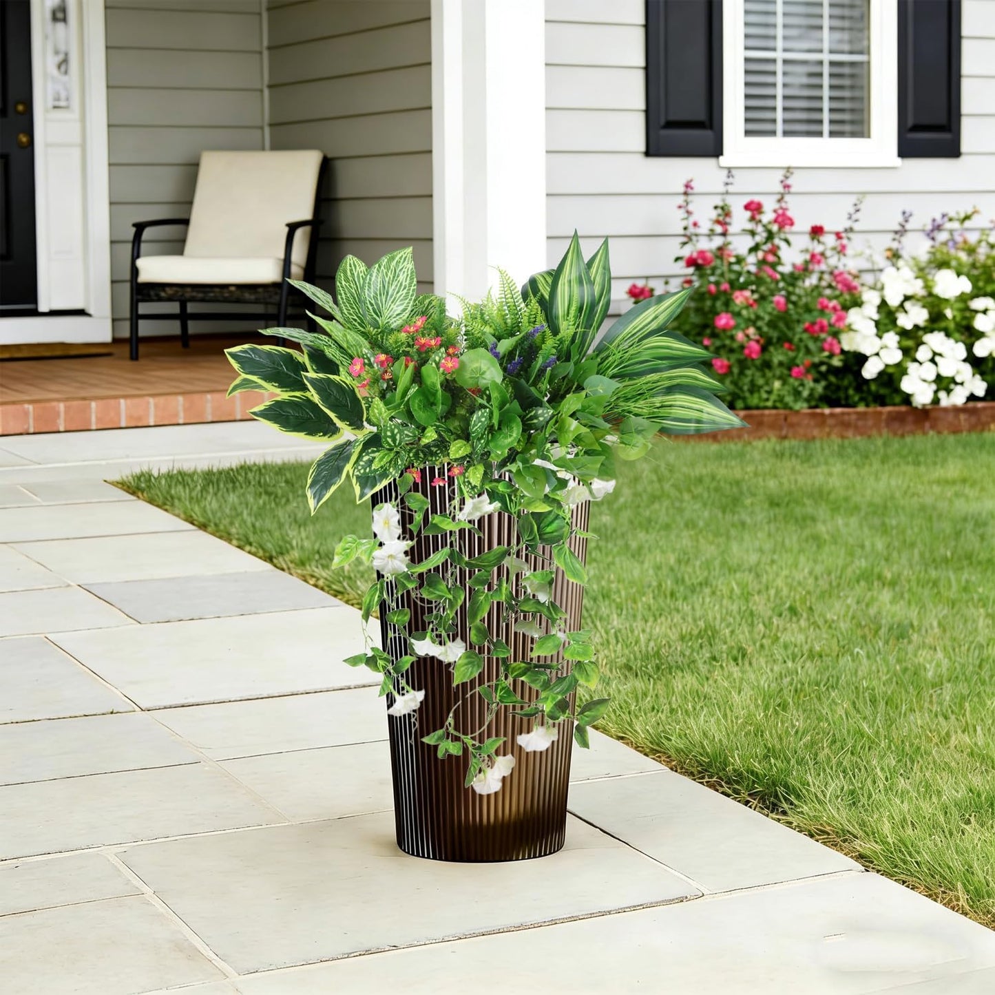 14 Bundles Artificial Greenery Outdoor UV Resistant,Realistic Faux Plants Flowers,Fake Bushes Shrubs Silk Flower for Pot Planter Window Box Garden Porch Indoor Spring Decor