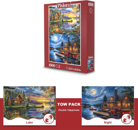 Puzzles for Adults 1000 Pieces, 2 Pack Lake and Night View Jigsaw Puzz