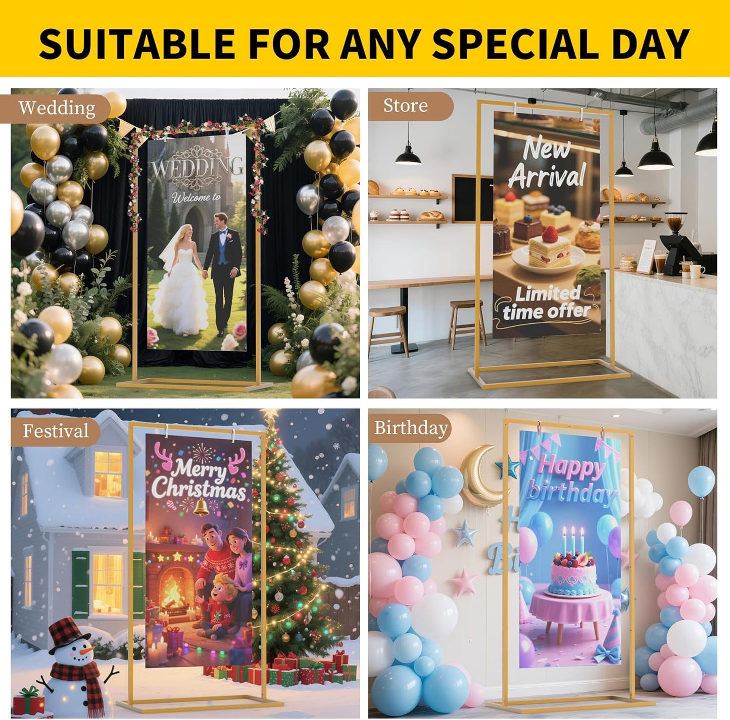 Wedding Welcome Sign Stand, Adjustable Wedding Sign Holder,Heavy Duty Metal Welcome To Our Wedding Sign Display Stand for Wedding Parties Commercial Events (Gold)