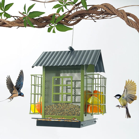Decorative Outdoor Bird Feeders Squirrels Proof Double Roof Metal Bird