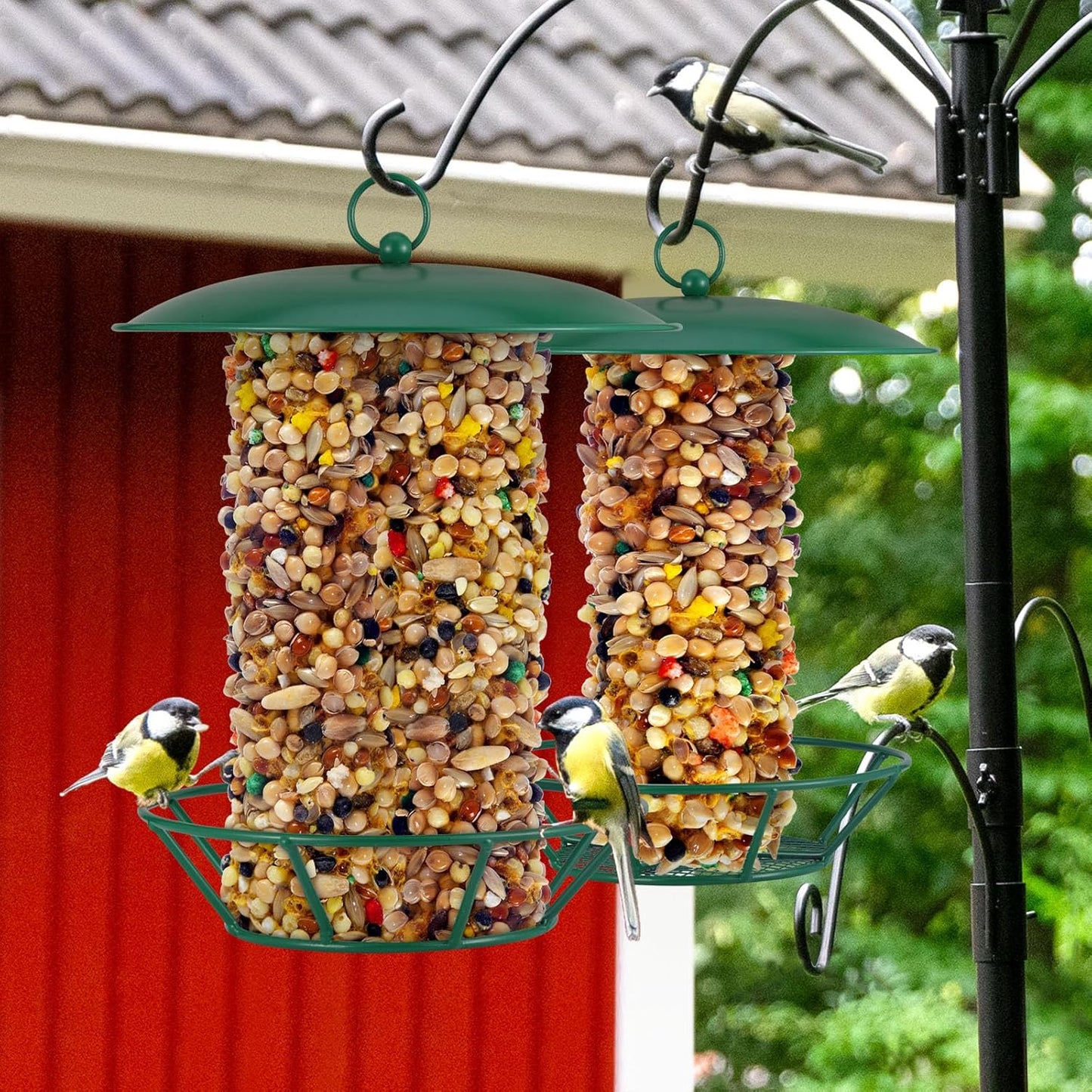 2 Pcs Suet Feeder Cylinder Bird Feeder S-6-2 Seed Cake Feeders Green Metal Feeders for Hanging Garden Backyard Outdoors Wild Birdfeeding