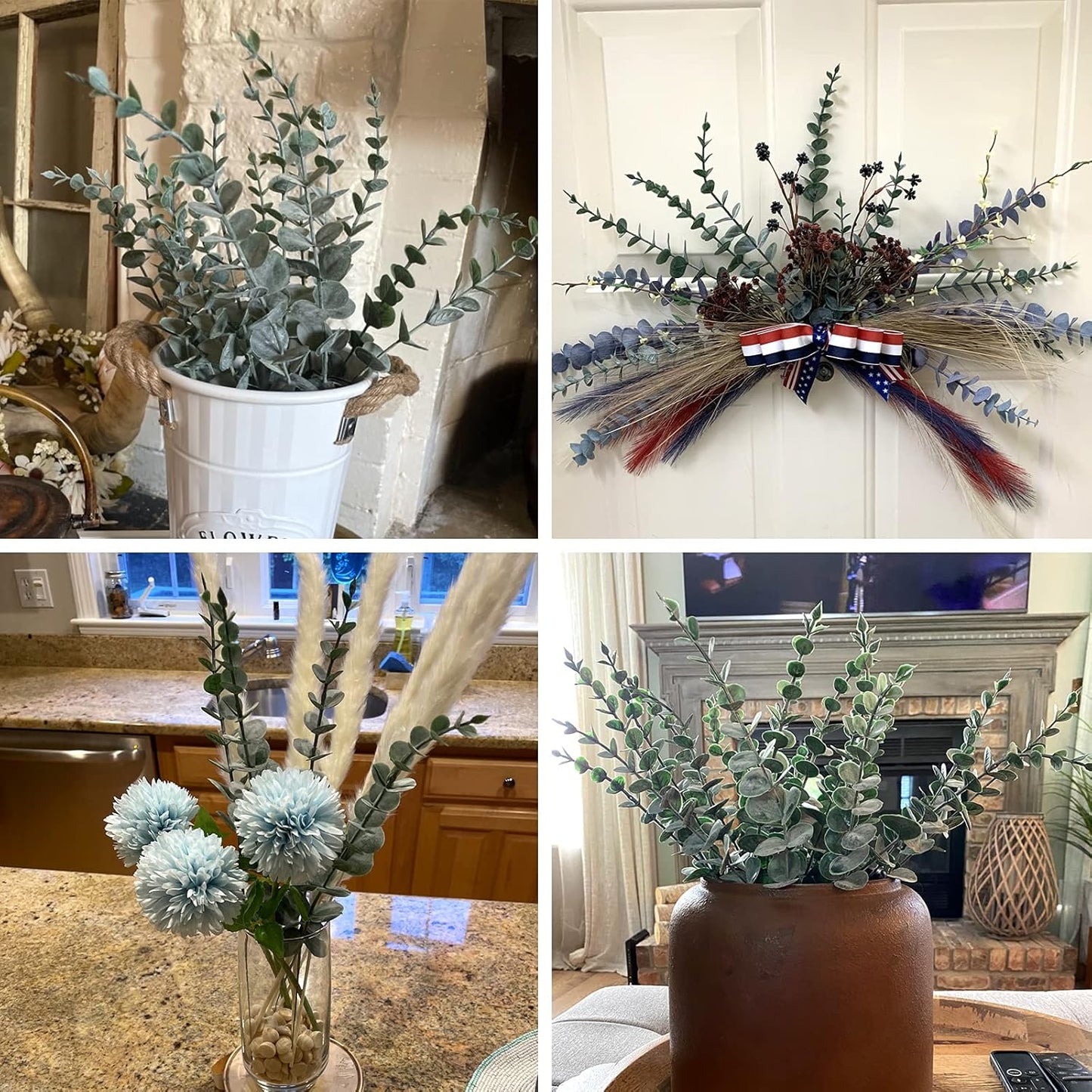 CEWOR 24pcs Eucalyptus Stems Artificial Eucalyptus Leaves Fake Greener