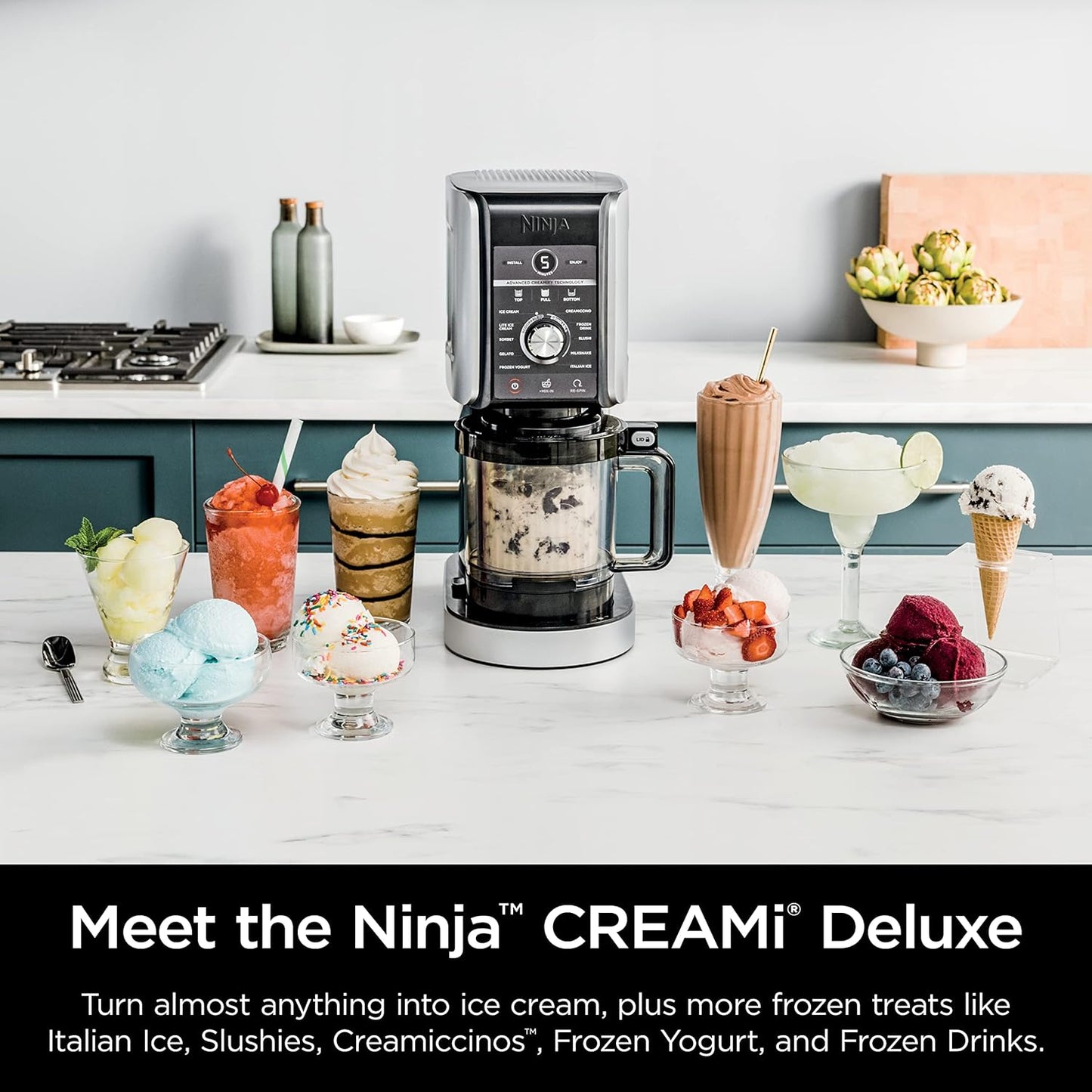 Ninja Creami Deluxe Pints 2 Pack, Compatible with NC500 Series Creami Deluxe Ice Cream Makers, Genuine Ninja Pint, BPA-Free & Dishwasher Safe, Color Lids, 1 Pint Each, Clear/Coral/Yellow, XSKPNTLD2