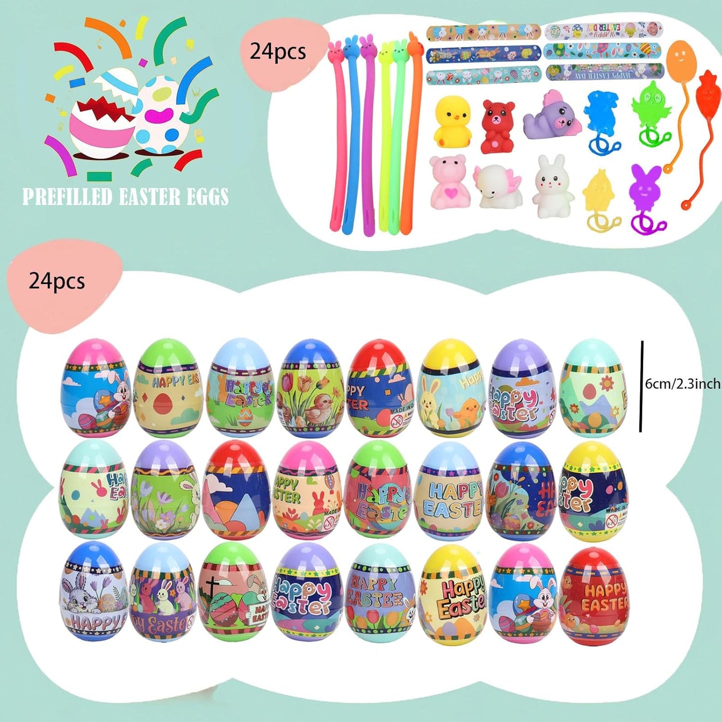 24 Pack Pre-Filled Easter Eggs for Kids, Easter Eggs with Toy Inside for Easter Basket Stuffers,Party Favors,Egg Hunts