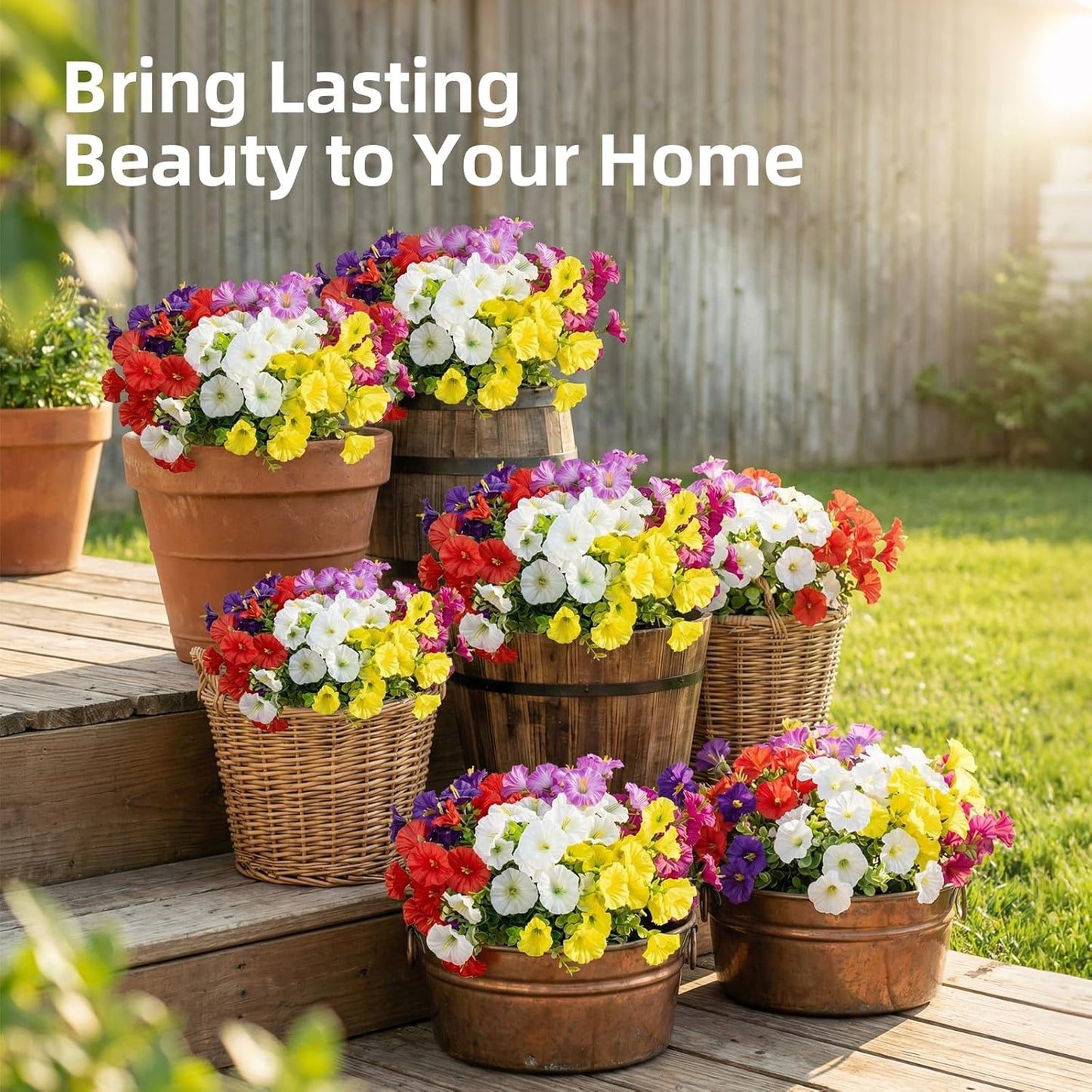 Artificial Flowers, Realistic Fake Morning Glory, Artificial Plants Outdoor, Porch Decoration, for Garden, Patio, Wedding (14, Red, Purple, Yellow, White, Fuchsia, Rose Red, Gradient Purple)