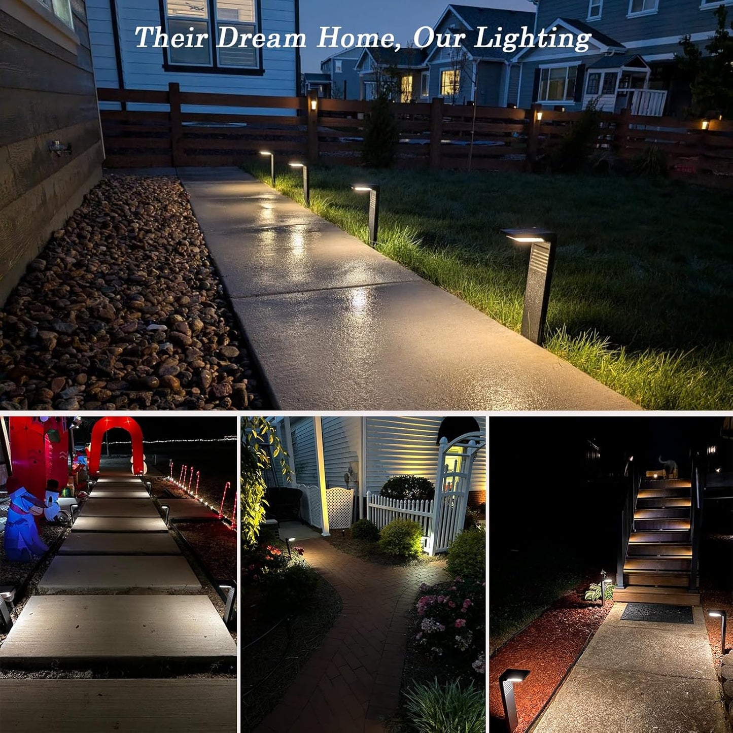 Solar Pathway Lights 4 Pack with Warm White and Cool White Mode, Modern Solar Path Lights Outdoor Waterproof, Perfect Solar Lights for Backyard, Lawn, Driveway, Walkway, Garden Decorative.