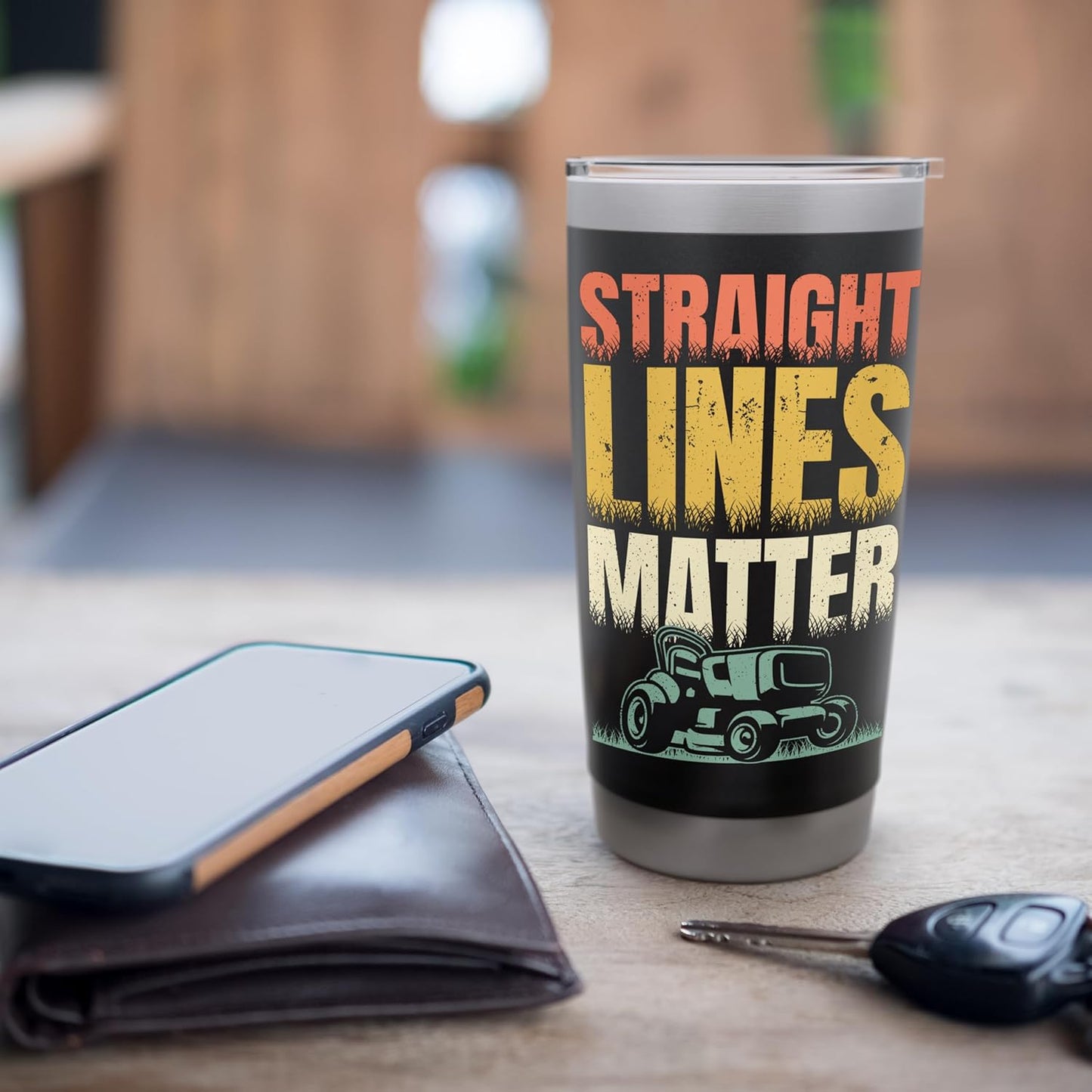 Straight Lines Matter Lawn Mower Tractor Men Mowing Dad Stainless Steel Insulated Tumbler