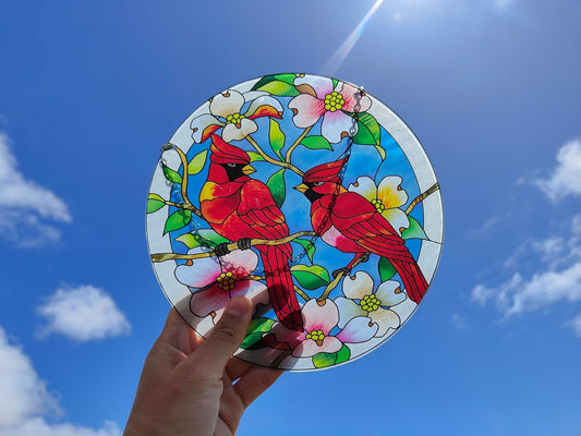 Cardinal Stained Glass Suncatcher, 8.6 inch Real Glass Window Hanging with Hook and Chain, Gift-Boxed Red Bird Decor for Bird Lovers, Mother’s Day and Christmas