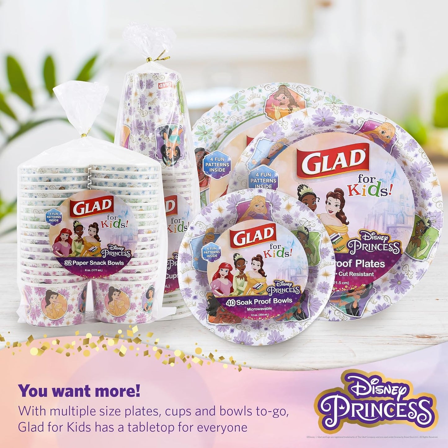 Glad Disney Princess Kids Paper Plates, Heavy Duty Soak Proof and Micr