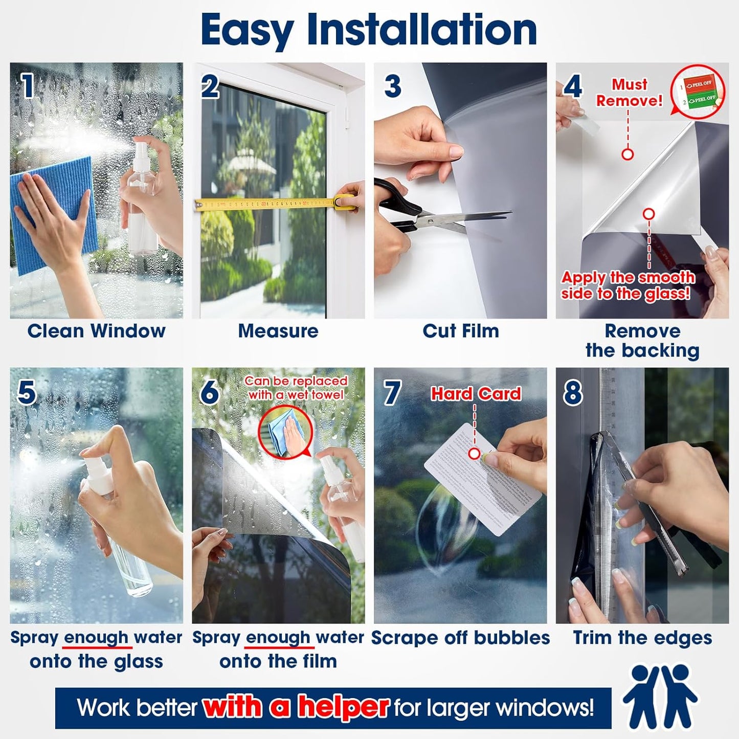 Coavas One Way Privacy Window Film, Heat Control Window Tint for Home, Sun Blocking Reflective Window Film See Out Not in, Anti UV Static Cling for Windows Office Door (Black, 17.5 x 78.7 inches)