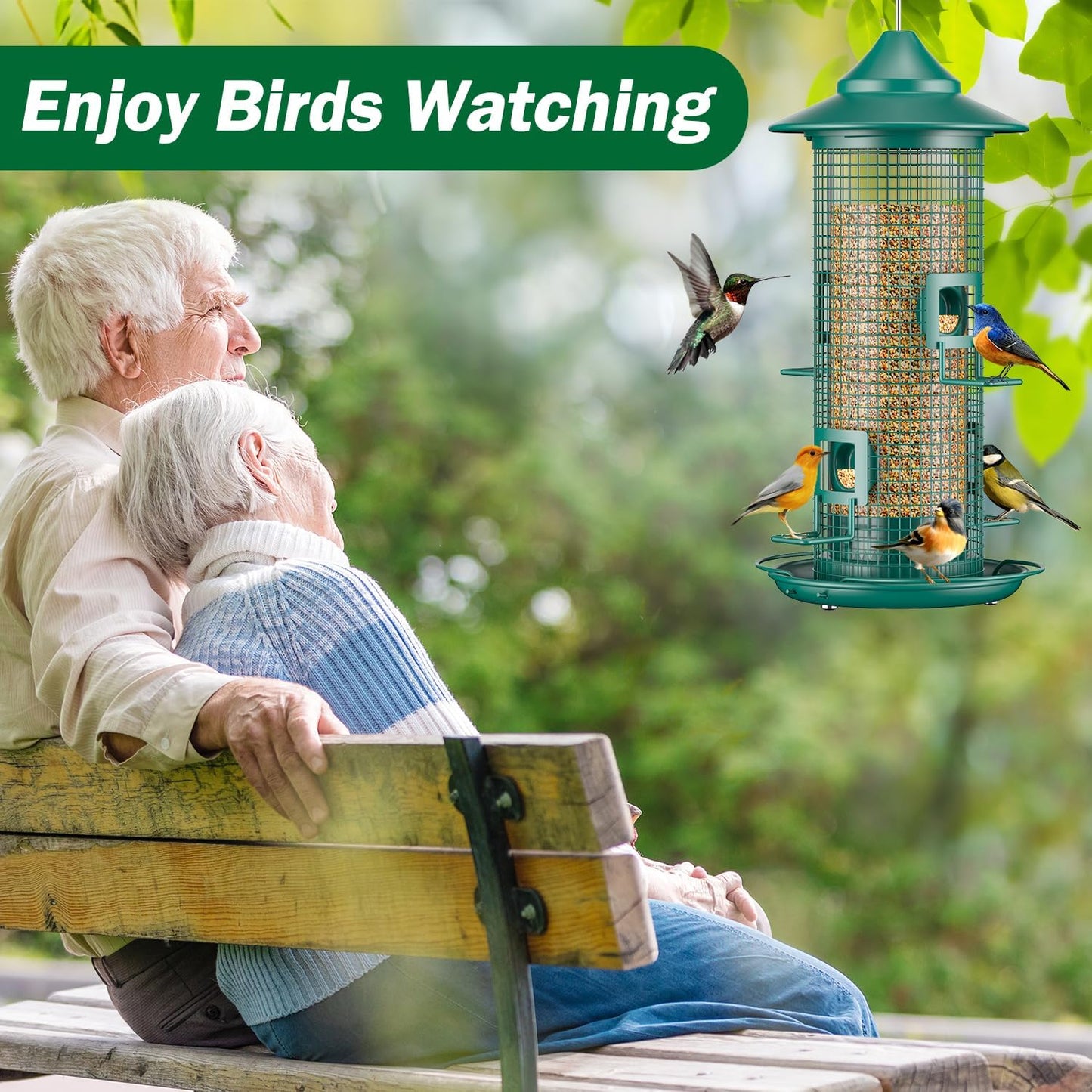 Metal Mesh Tube Bird Feeder for Outdoors Hanging - Squirrel Chew Proof Bird Feeders for Outside, Rust-Proof, 2LB Large Capacity, Easy to Refill, for Finch Cardinal, Gifts for Bird Lovers