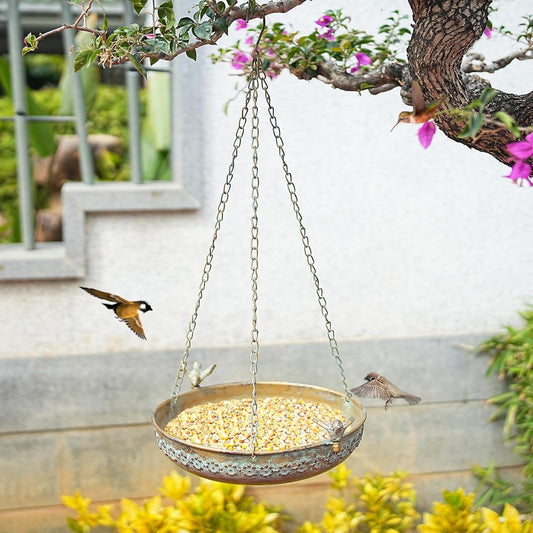Hanging Bird Bath, Metal BirdBaths for Outdoors, Birdbath Hanging for Outside Bird Feeder Seed Tray Garden Yard Decor
