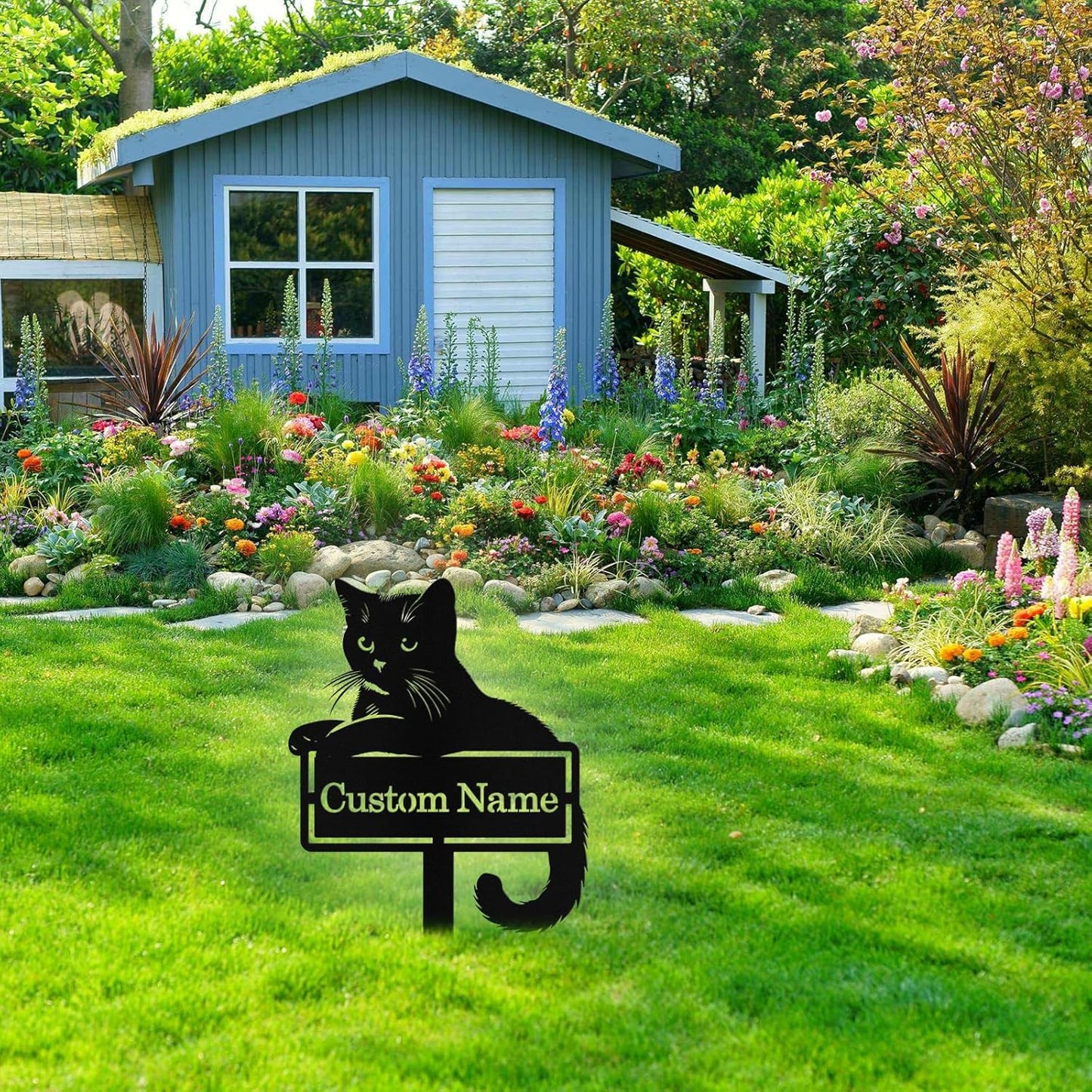 Custom Metal Cat Garden Signs with Stake, Personalized Garden Signs fo