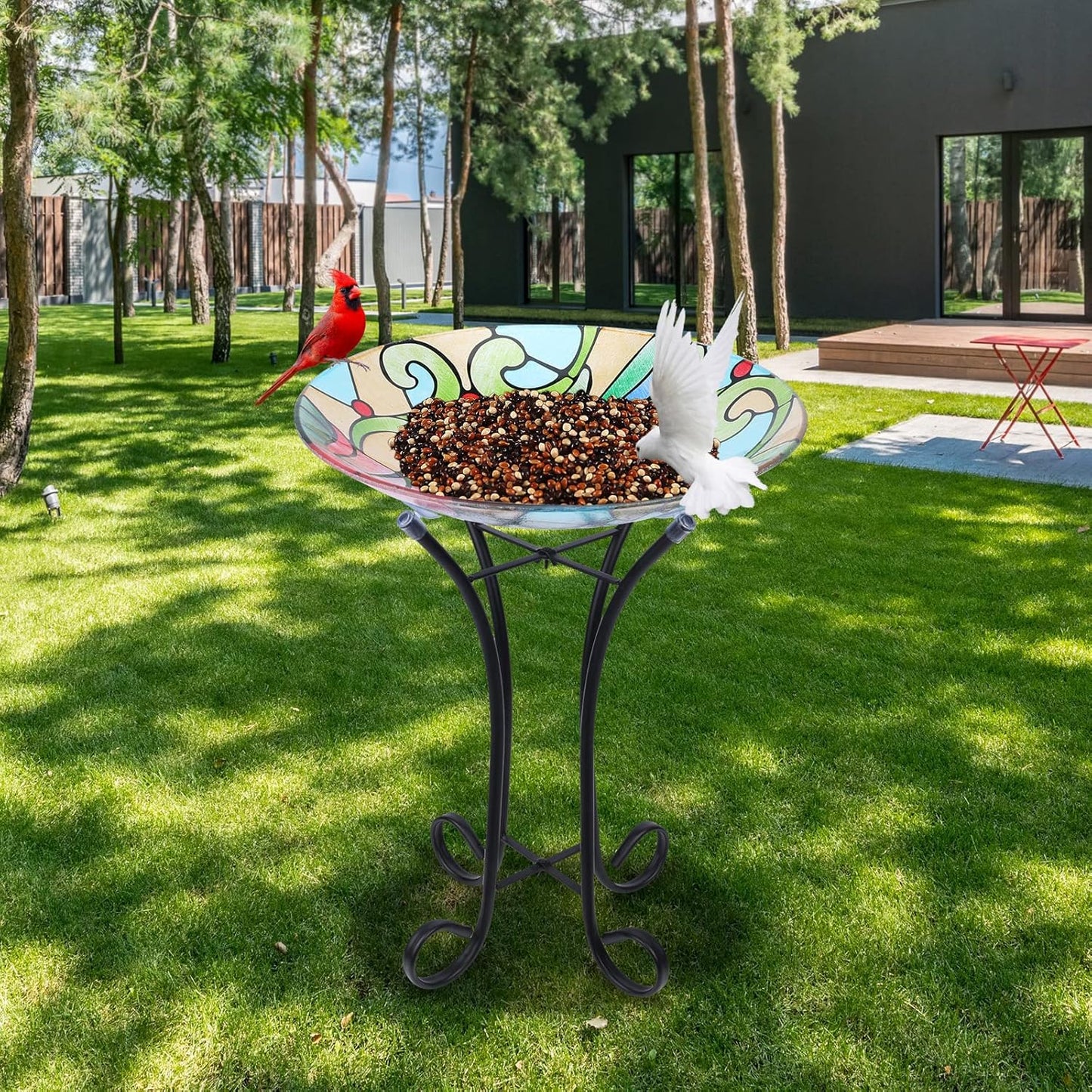 MUMTOP Bird Bath-Bird Baths for Outdoors - Hummingbird Large Bird Bath Bowl with Metal Stand, Glass BirdBaths for The Garden Lawn Yard Decor